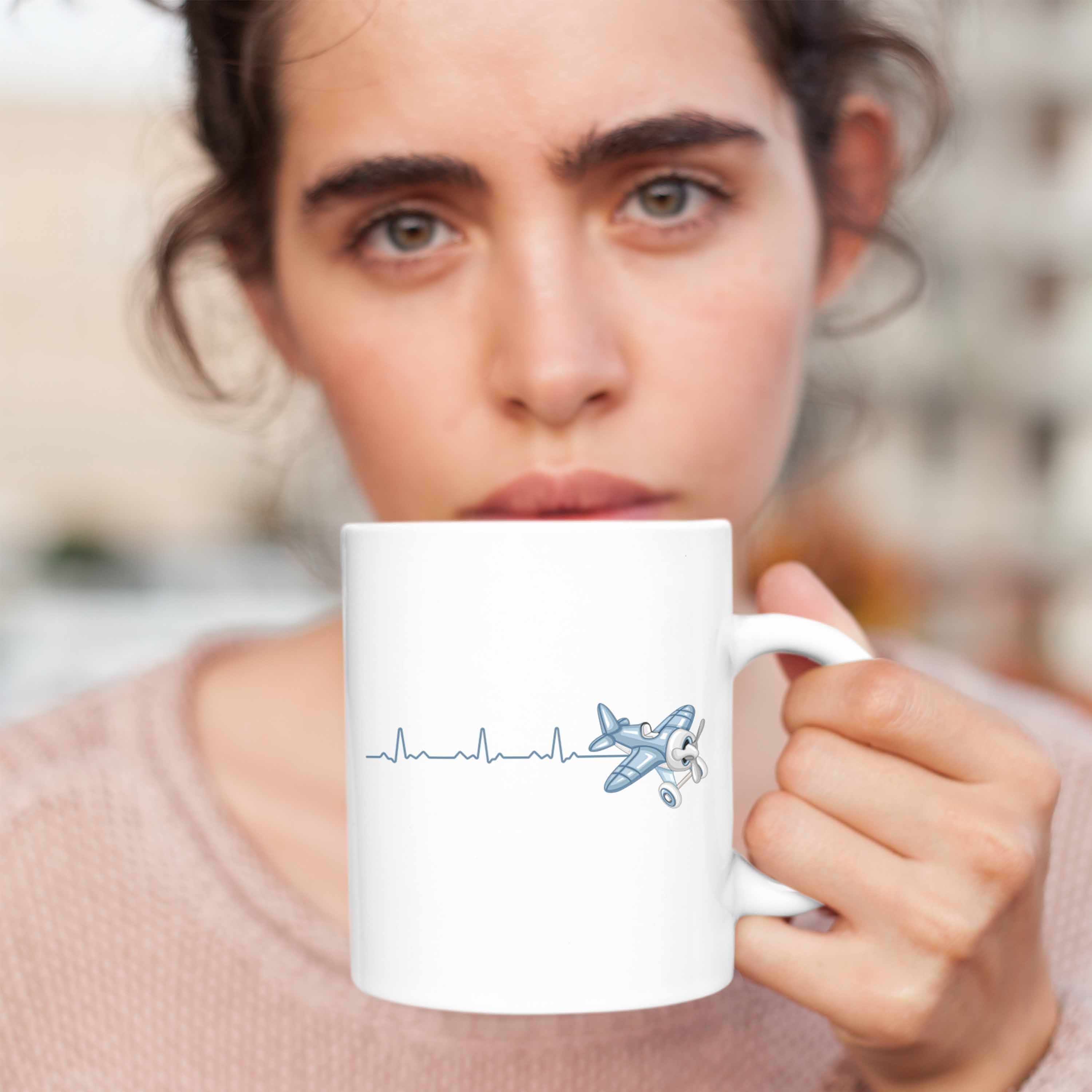 Trendation Tasse Pilot Tasse Herzschlag Geschenk pilot Weiss Bester