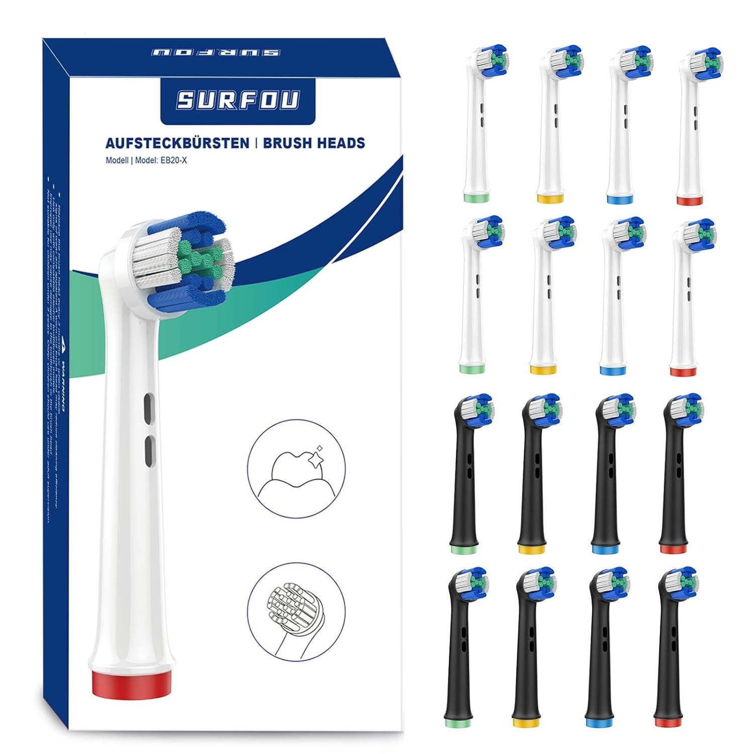 SURFOU Щетки 16× Щетки Kompatibel mit Oral-B – Schwarz & Weiß