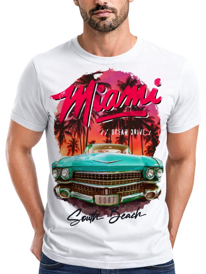 Neverless Print-Shirt Herren T-Shirt Miami Ocean Drive South Beach Oldtimer Retro Fashion mit Print