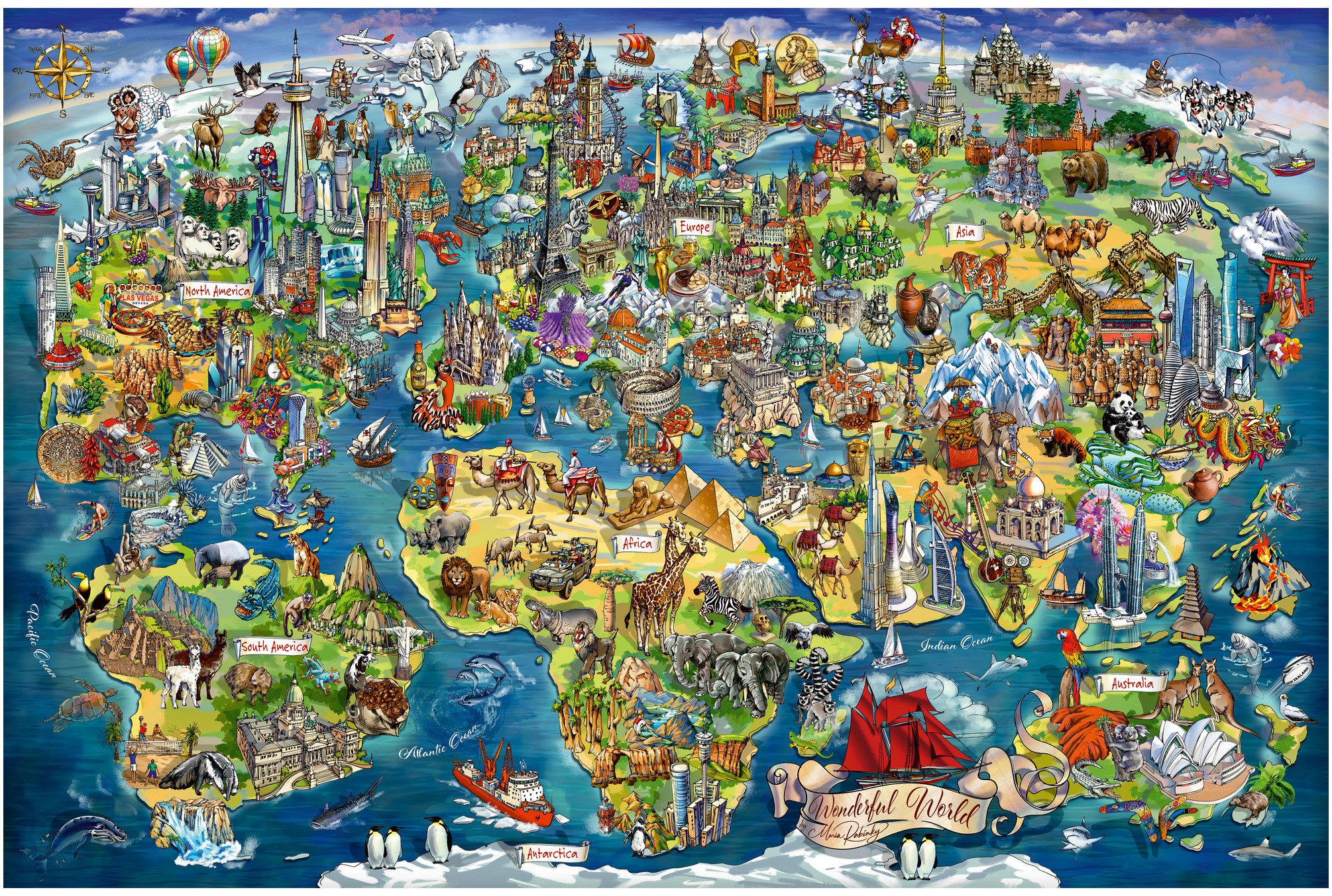 Ravensburger Puzzle Weltkarte mit Sehenswürdigkeiten, 5000 Puzzleteile, Made in Germany