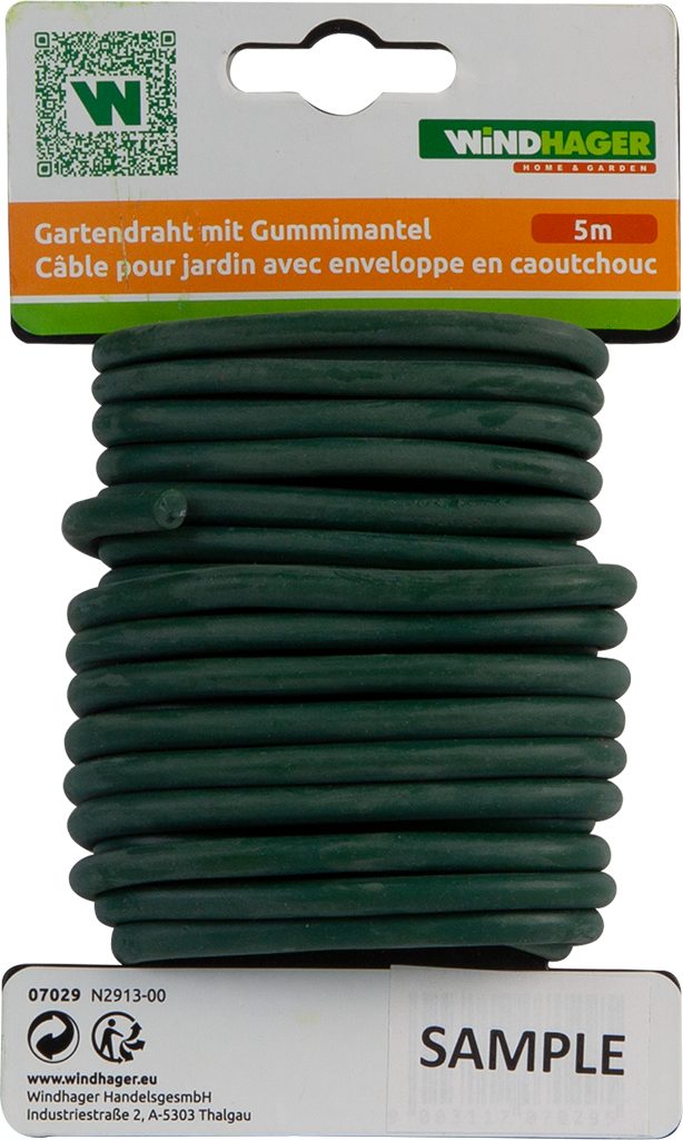 Windhager Pflanzschnur Pflanzenbinder aus Gummimantel, Pflanzendraht, Blumendraht, 5 m, grün