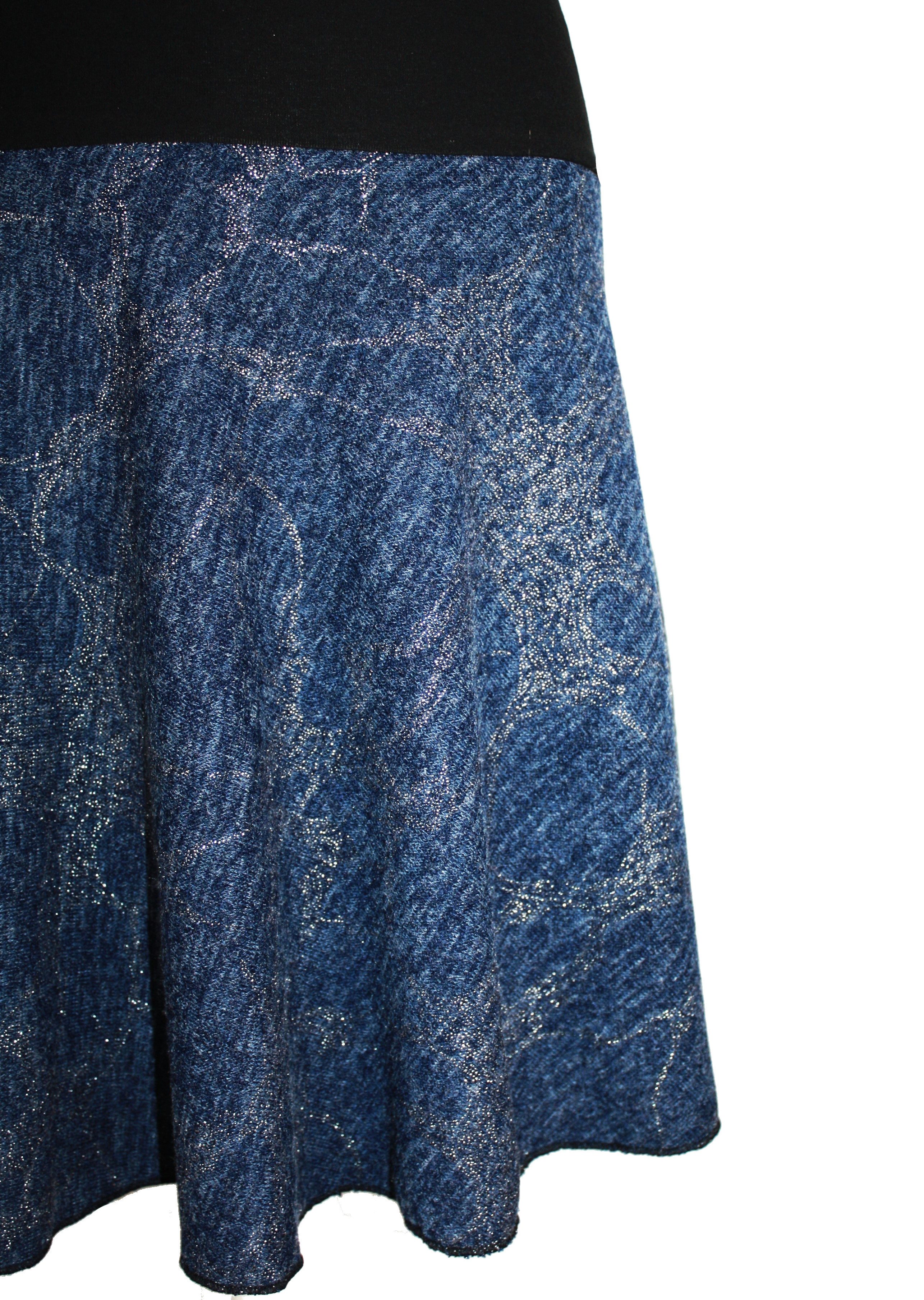 dunkle design Strickrock Schwarz Grau Blau Silber 57cm elastischer Bund