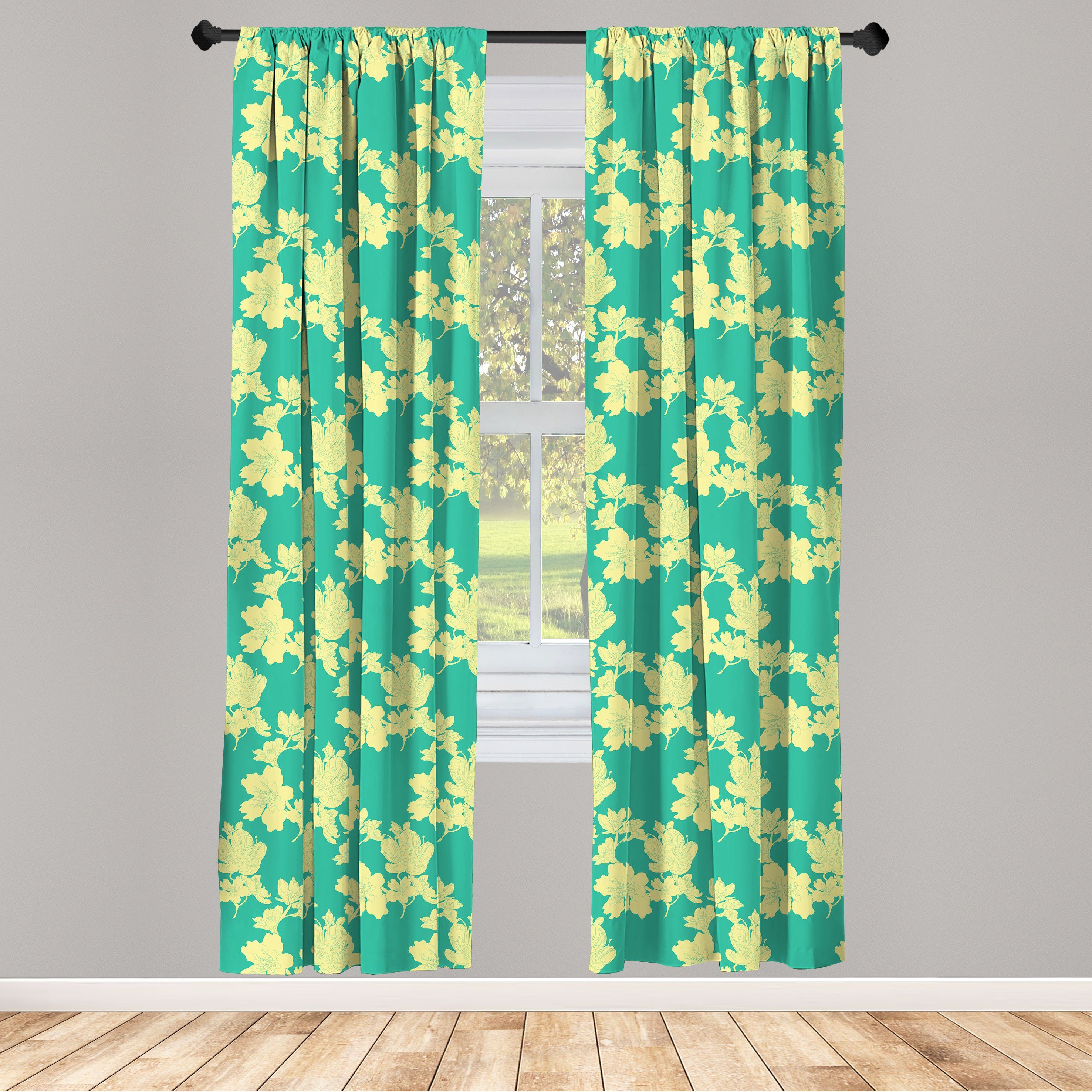 Gardine Vorhang für Wohnzimmer Schlafzimmer Dekor, Abakuhaus, Microfaser, Mandelblüte Pflanzen Blumen-Blüten | Fertiggardinen