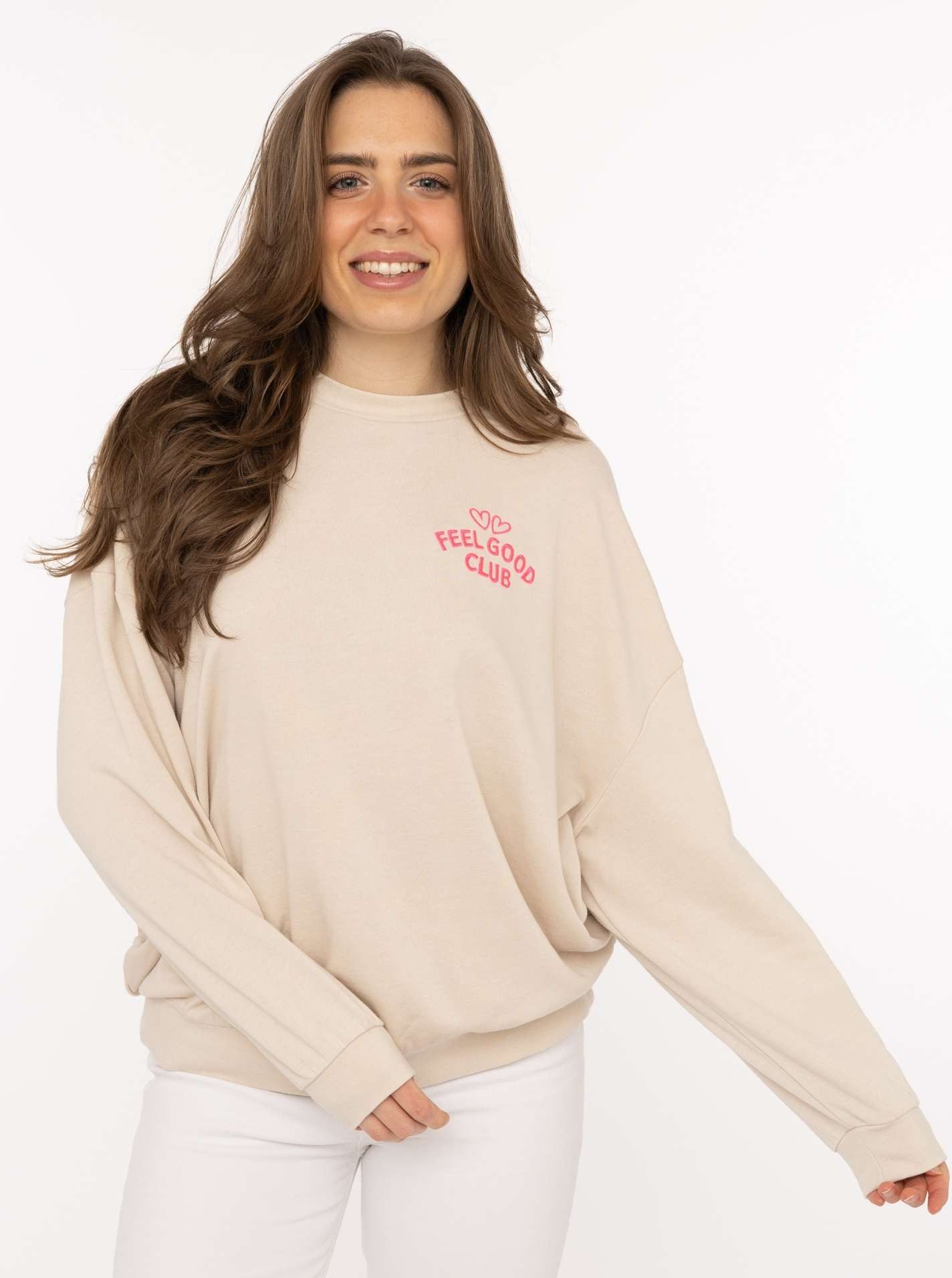Zwillingsherz Sweatshirt "Feel Good Club" Rundhals, kleine Stickerei vorne günstig online kaufen