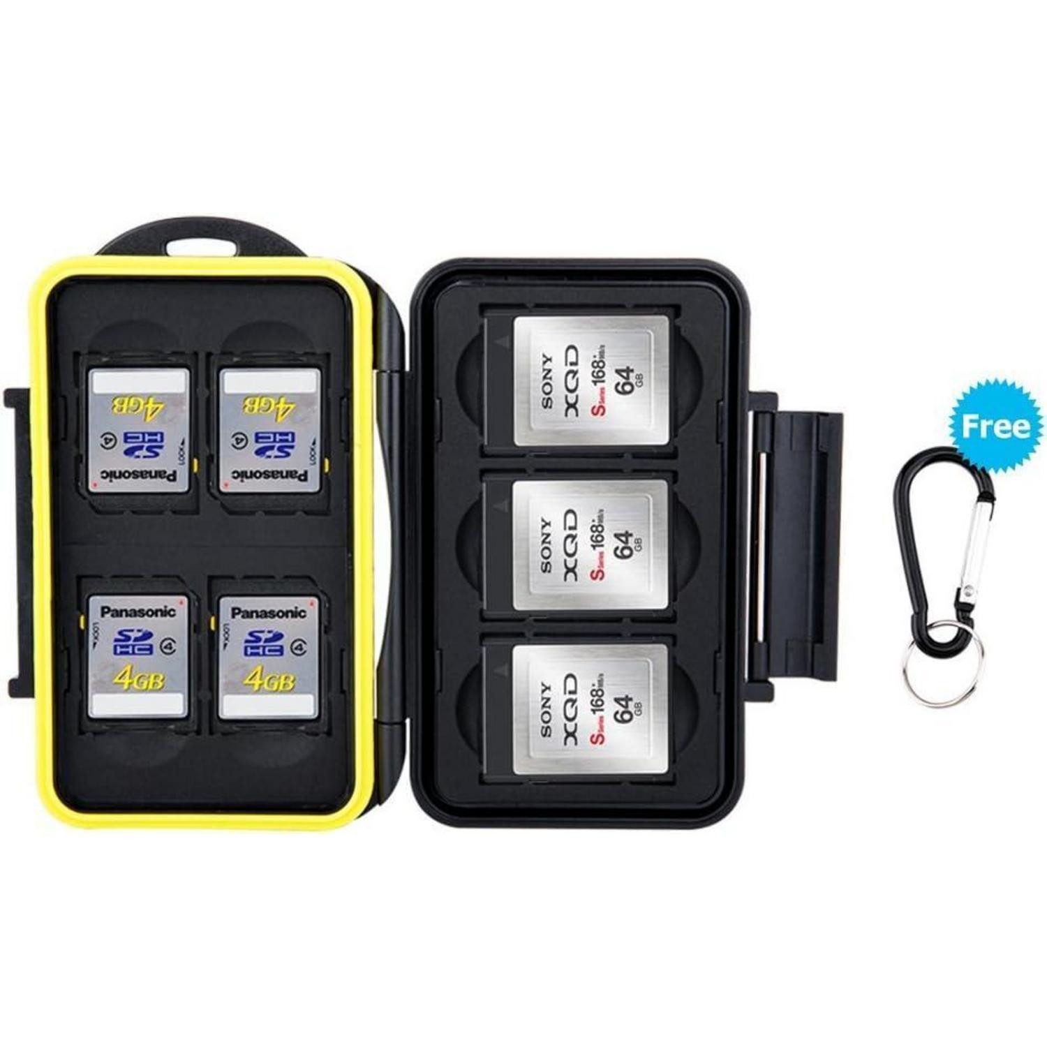 LuxusKollektion Foto-Hülle Speicherkarten Schutzhülle für 4 SD + 3 XQD wasserdicht + Karabiner