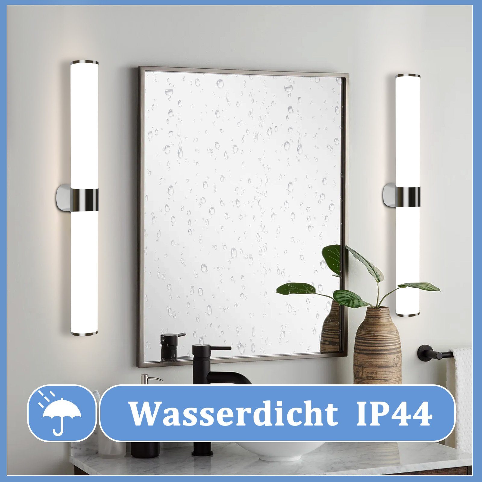 ZMH Spiegelleuchte Spiegellampe - Modern 40/60CM Chrom Schlafzimmer, LED fest integriert, 4000k, Neutralweiß 4000K Feuchtraumleuchte Modern – Bild 4 von 5