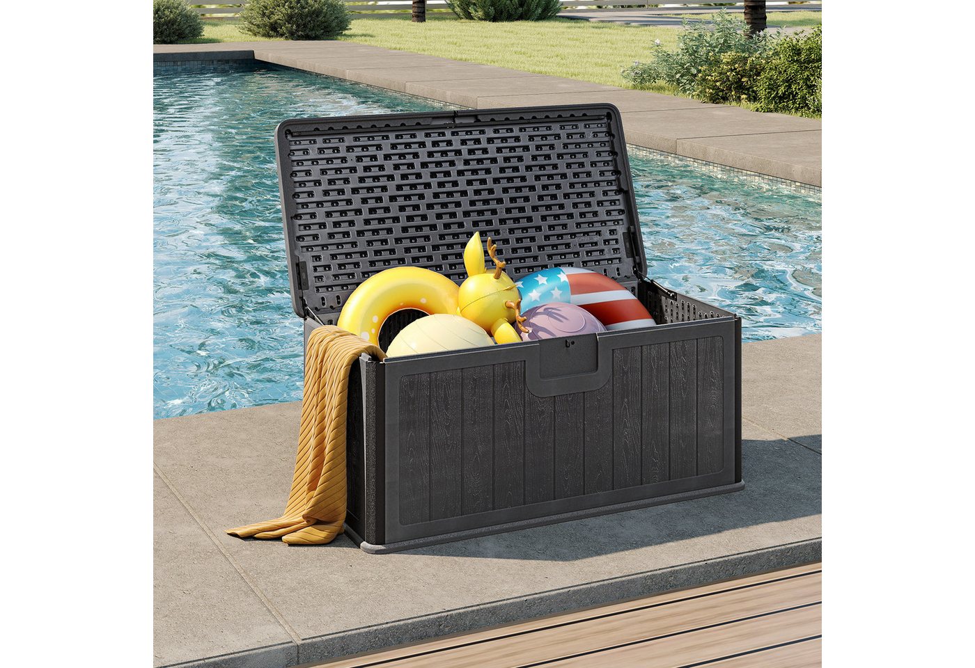 Thumbnail - COSTWAY Auflagenbox, 378L Terrassenbox wasserfest mit abschließbarem Deckel