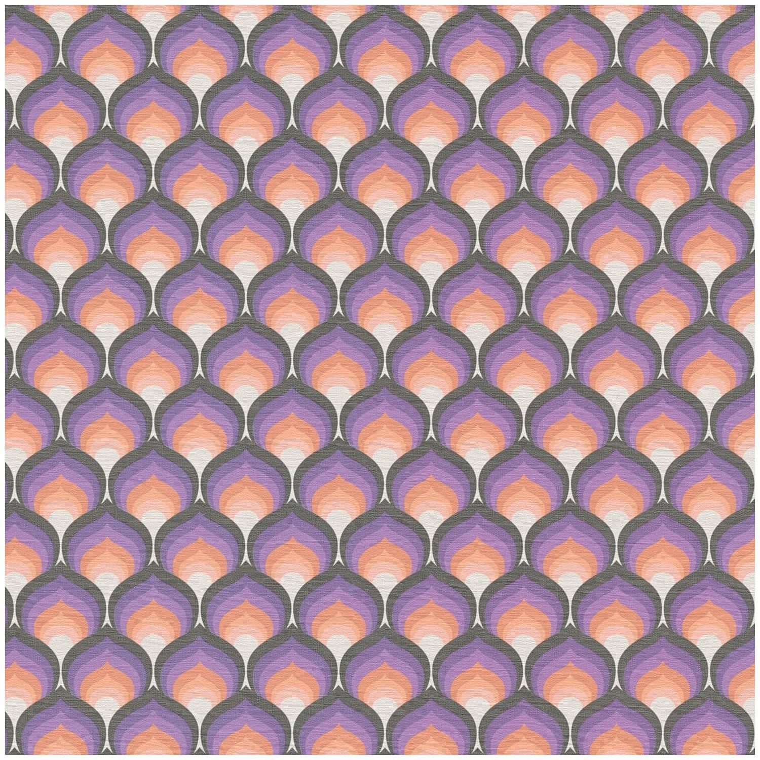 Profhome Vliestapete 395382-GU Retro Tapete grafisch matt lila flieder creme-weiß, geprägt, (1 Rolle, 4,51 qm), heißgeprägte Vliestapete, violett