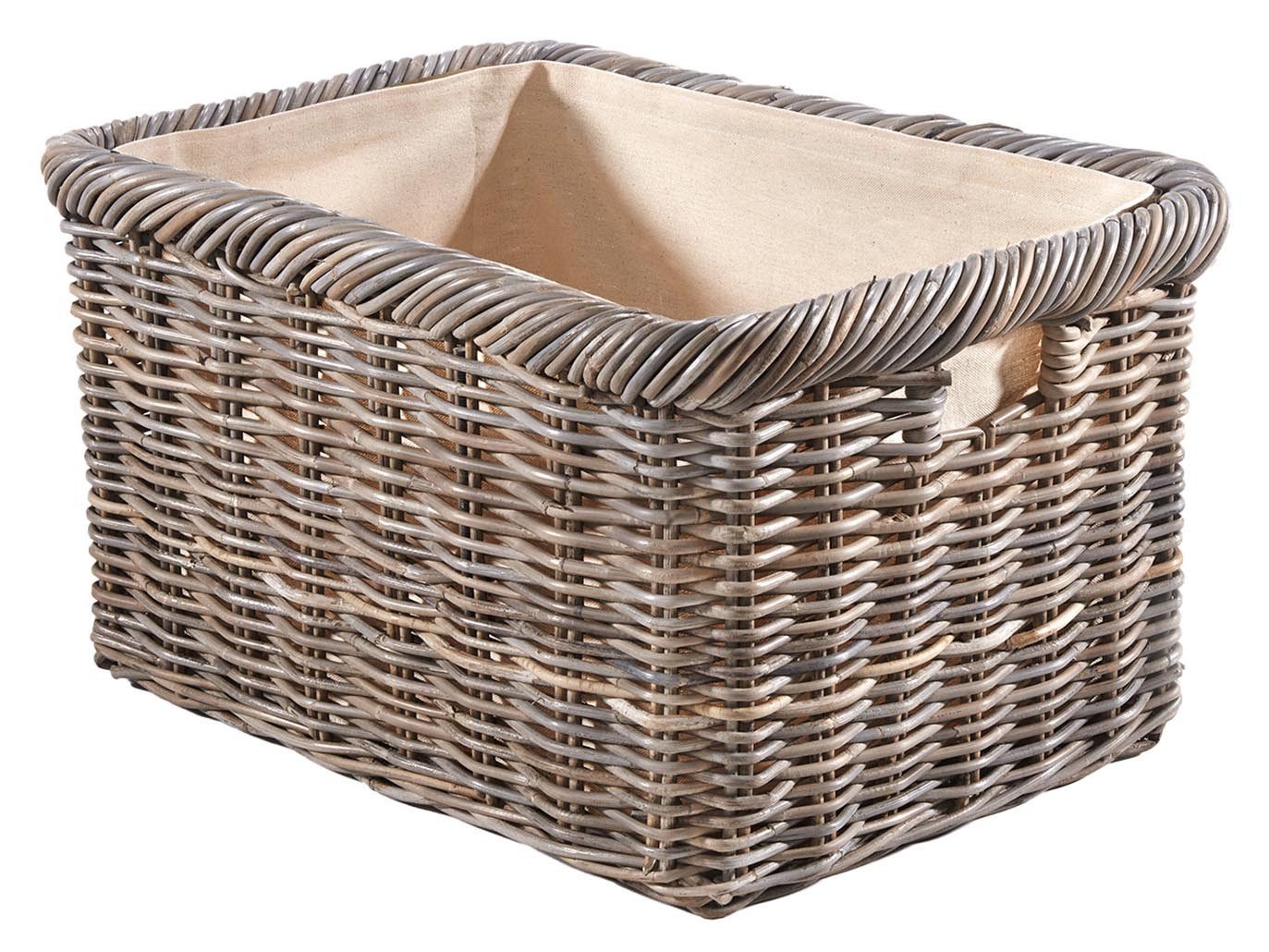 Kobolo Kaminholzkorb Holztrage Korb Rattan grau mit Jutestoff hell - Aufbewahrungskorb (Stückzahl, 1 St., 1 Korb), 55x39x30 cm – Bild 4 von 5