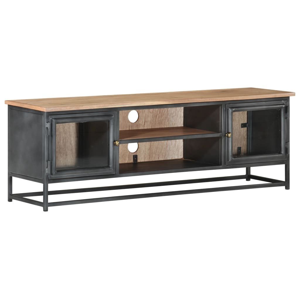 furnicato TV-Schrank Grau 120x30x40 cm Massivholz Akazie und Stahl | TV-Schränke