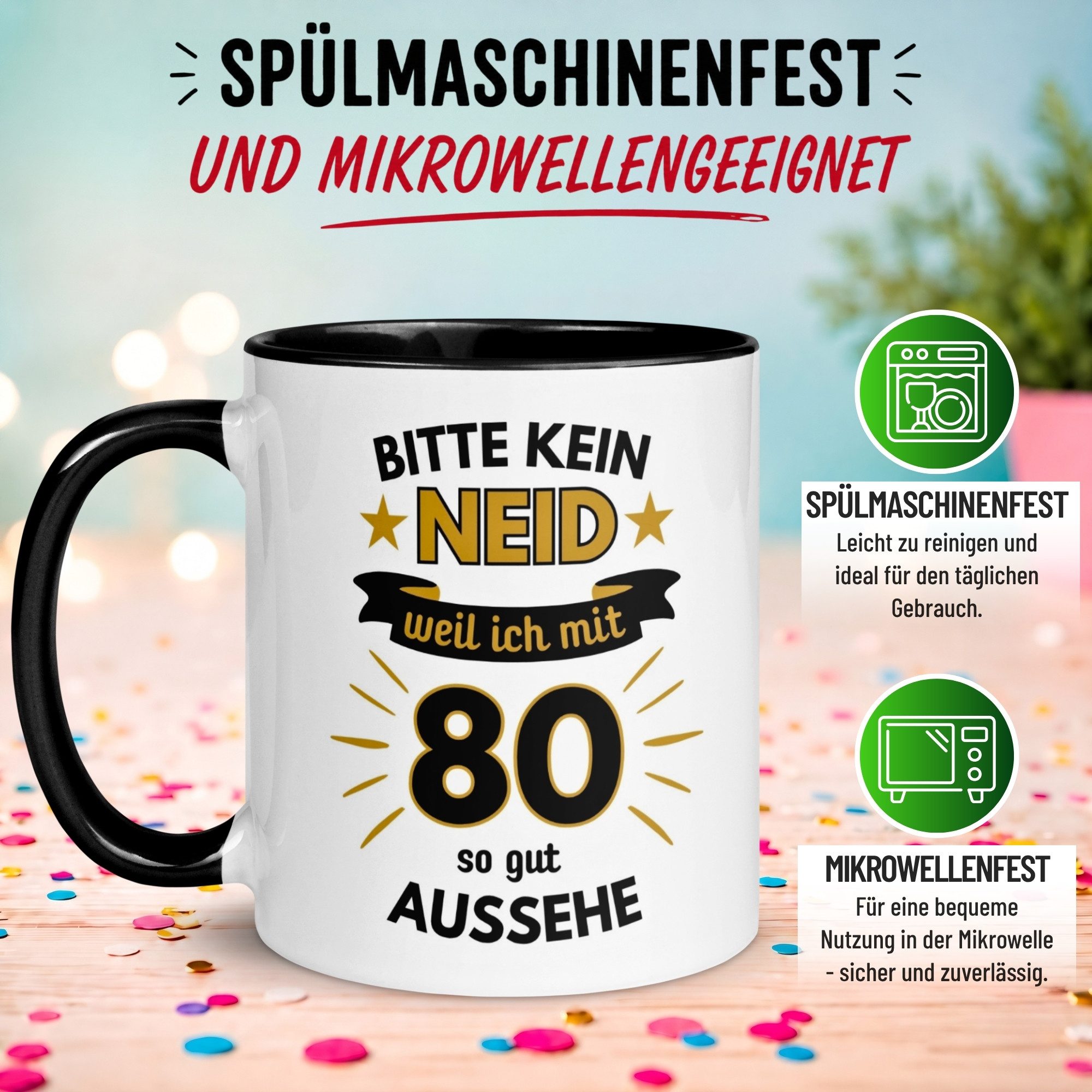 Momentals Tasse Geburtstag Geschenk Mann 80 – „Bitte kein Neid“ – Geburtstagsgeschenk, Gratis Versand · Links-&Rechtshänder · Spülmaschinenfest – Bild 5 von 5