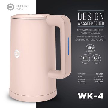 Balter Wasserkocher WK-4-PK, Edelstahl, 1,7 Liter, Doppelwand Design, BPA frei, LED, pink