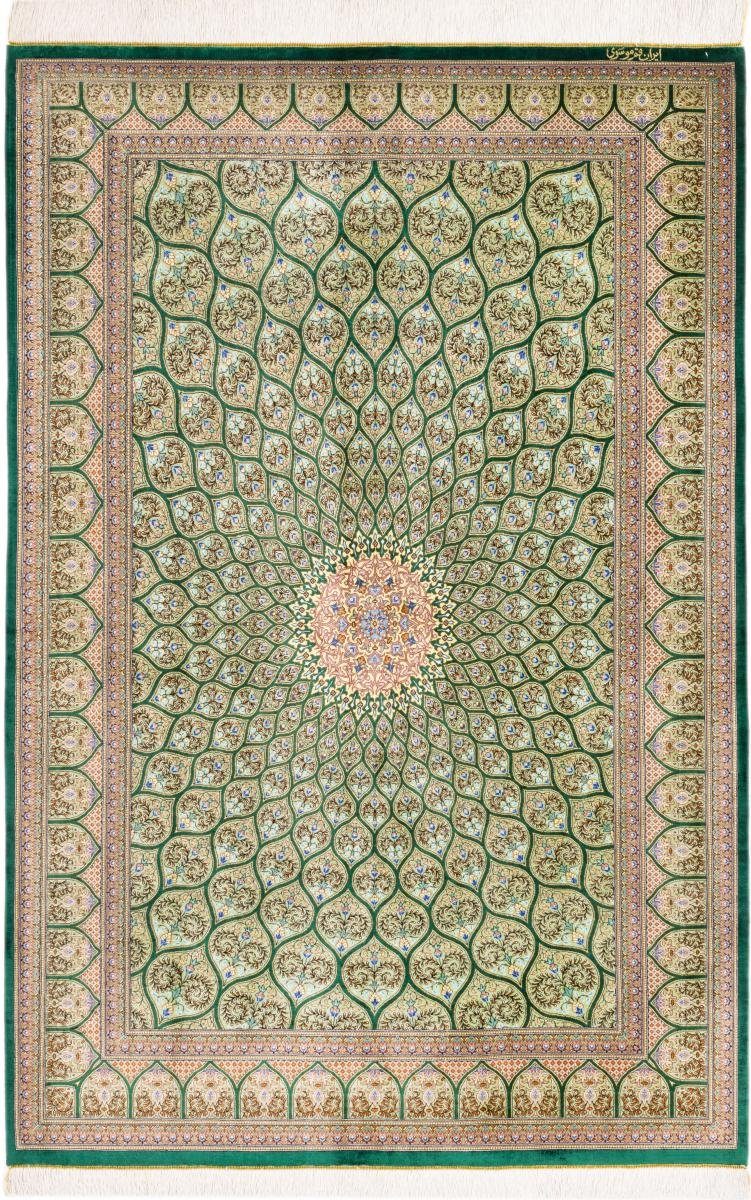 Seidenteppich Ghom Seide Signiert Mousavi 134x200 Handgeknüpfter Orientteppich, Nain Trading, rechteckig, Höhe: 3 mm