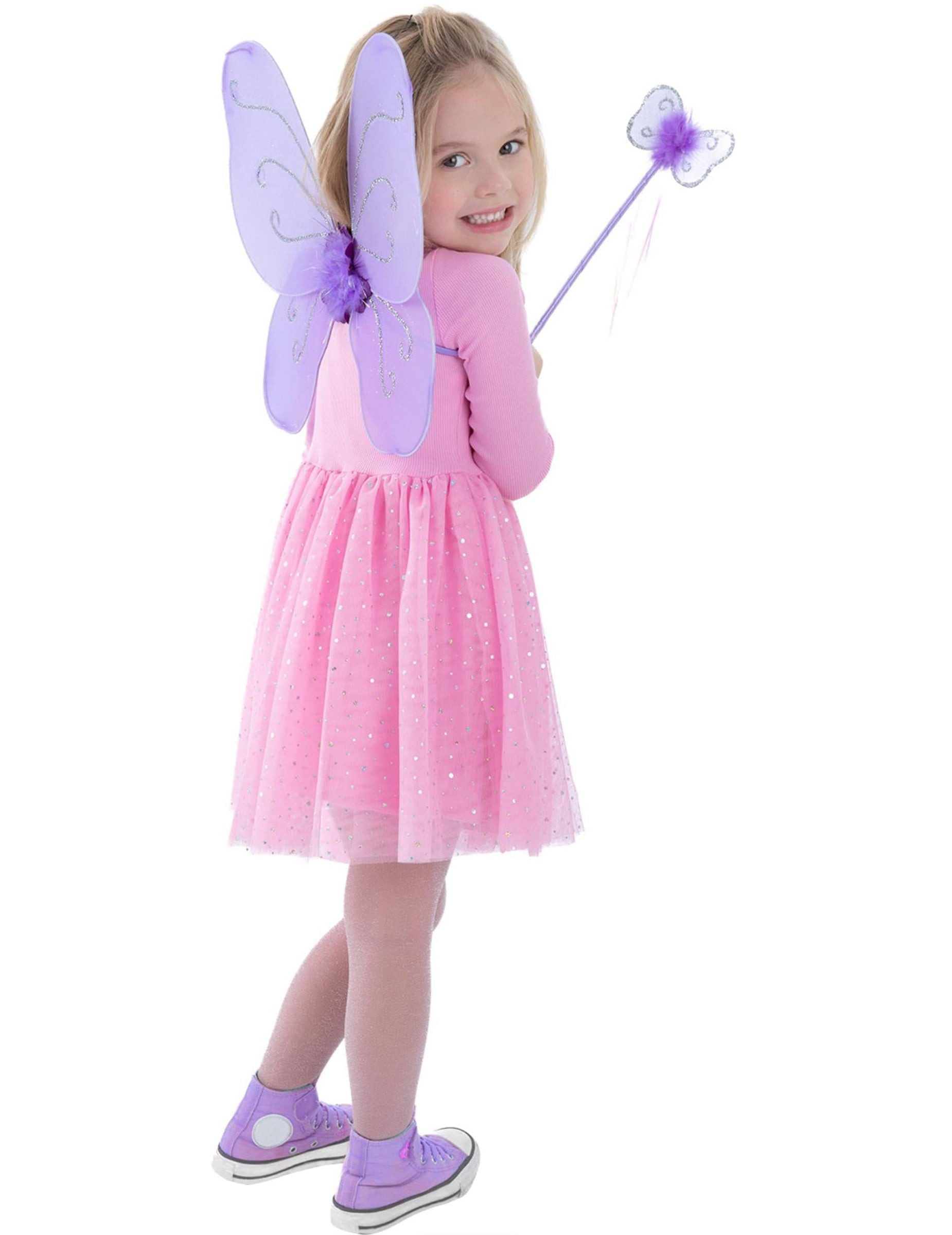 Rubies Niederlande b.v. Kostüm Schmetterlingsflügel mit Zauberstab Accessoire-Set für Kinder lila