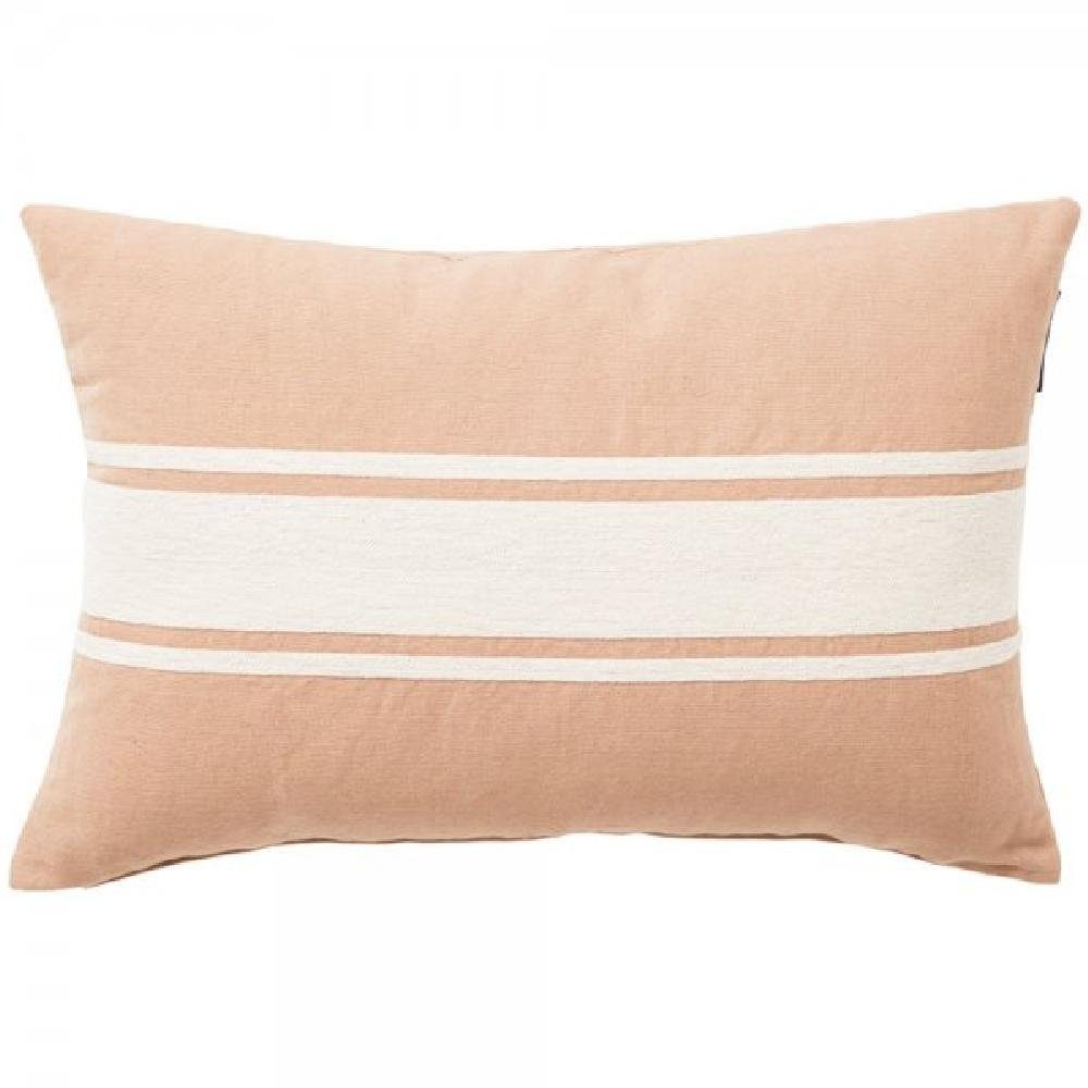 Lexington Kissenhülle LEXINGTON Kissen Embroidery Center Striped Linen-Cotton Beige-Off Whit