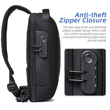 BlingBin Umhängetasche Brusttasche mit USB Diebstahlschutz Anti-Diebstahl (1er Set, 1-tlg., 1pcs), Leichter Umhängetasche Rucksack zum Radfahren Mit Codeschloss