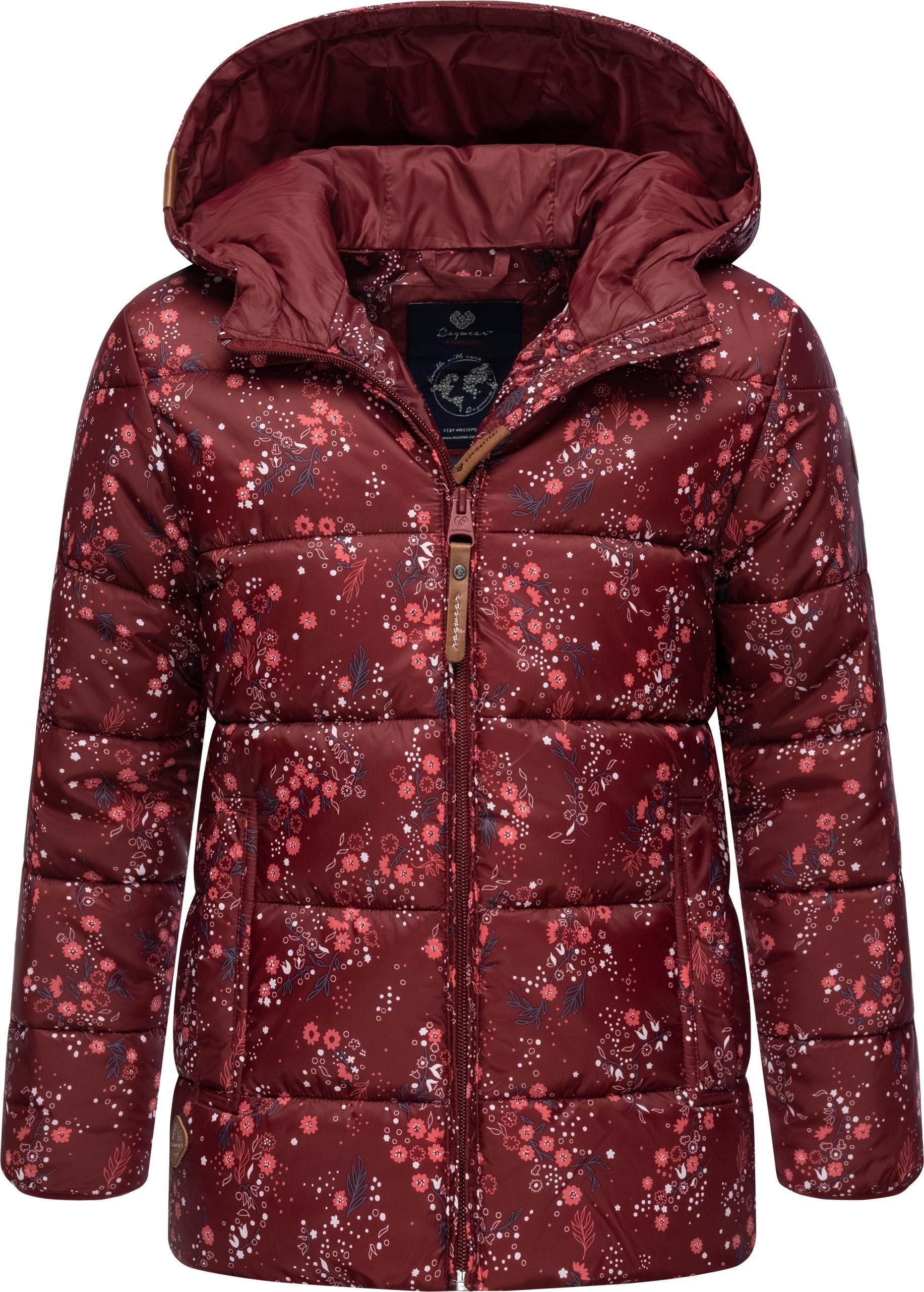 Roxanka top mit Ragwear Winter bis Flowers Mädchen Winterjacke Mädchen floralem Hüfte, mit Schnitt Länge Jacke zur stylische Steppjacke Print, gerader