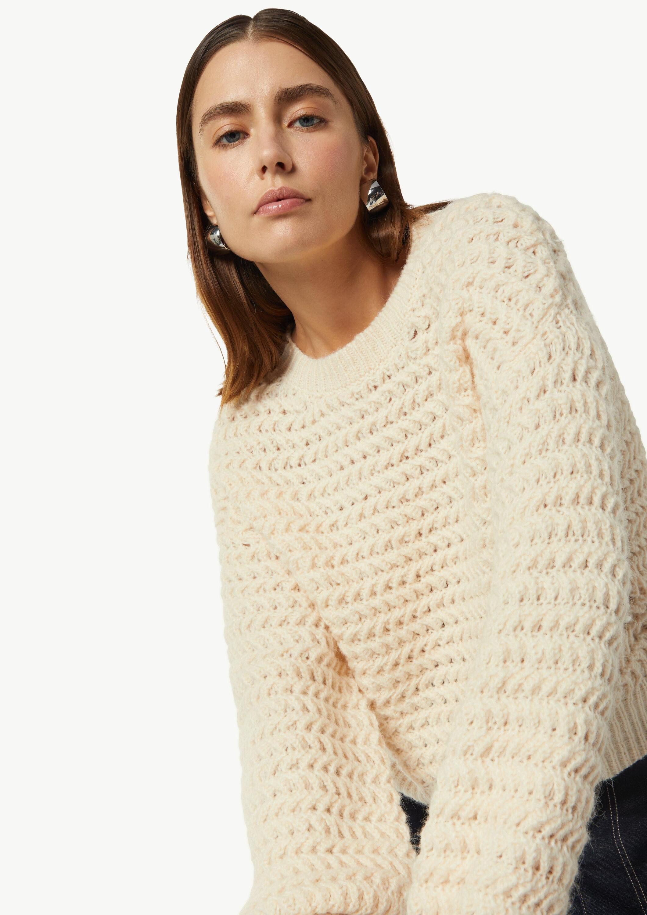 comma Longpullover Strickpullover Kurzer Strickpullover mit Ballon-Ärmeln