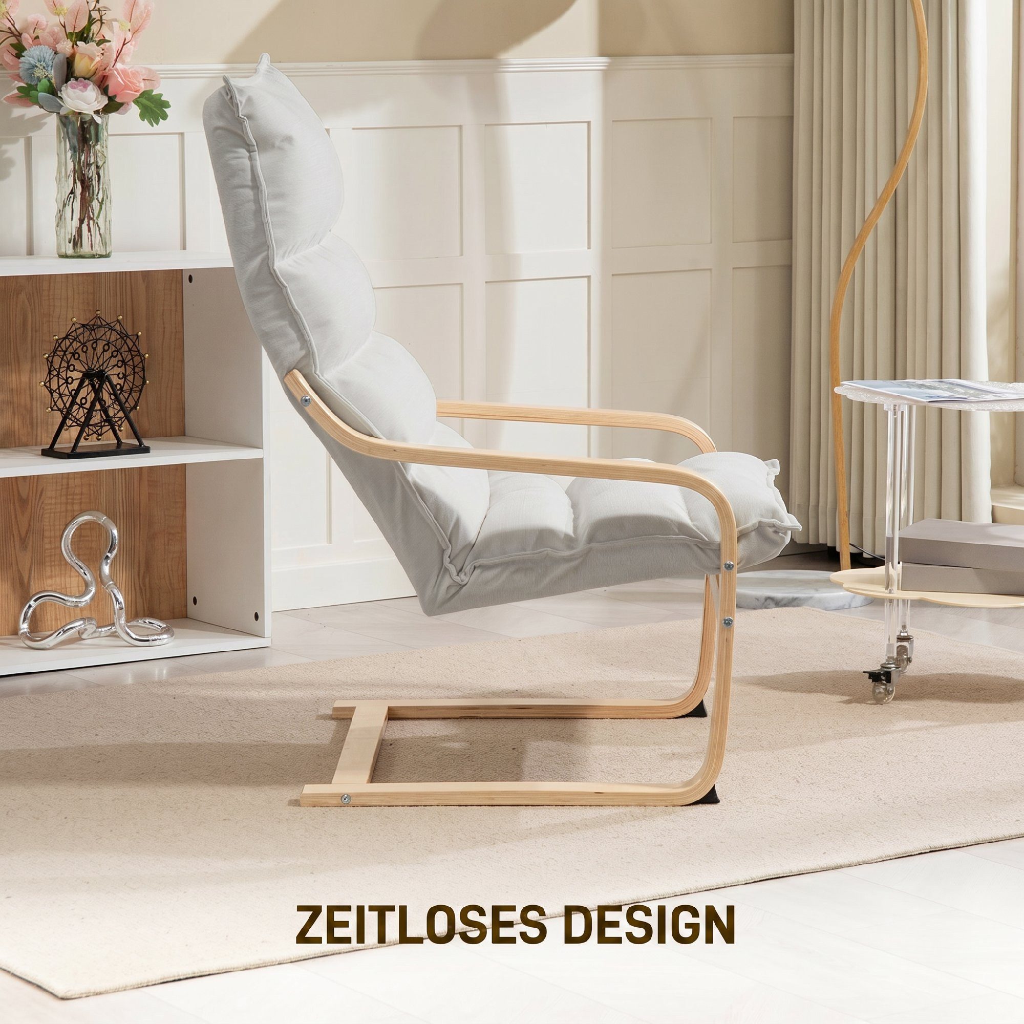 HOMCOM Relaxsessel Sessel Polestersessel mit geschwungene Birkenholzbeine (Set, 1-St., 1), Sanfte Wippbewegung, hoher Rücken, Samtbezug – Bild 5 von 5