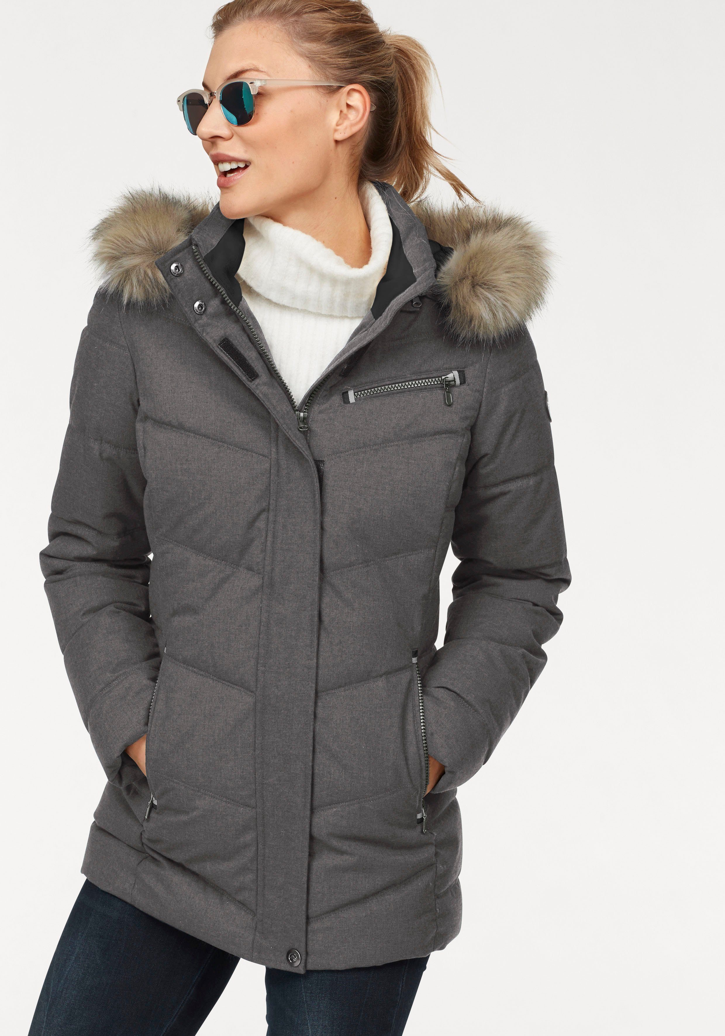 Polarino Steppjacke mit abnehmbarer Kapuze, mit Fellimitat, viele Taschen günstig online kaufen