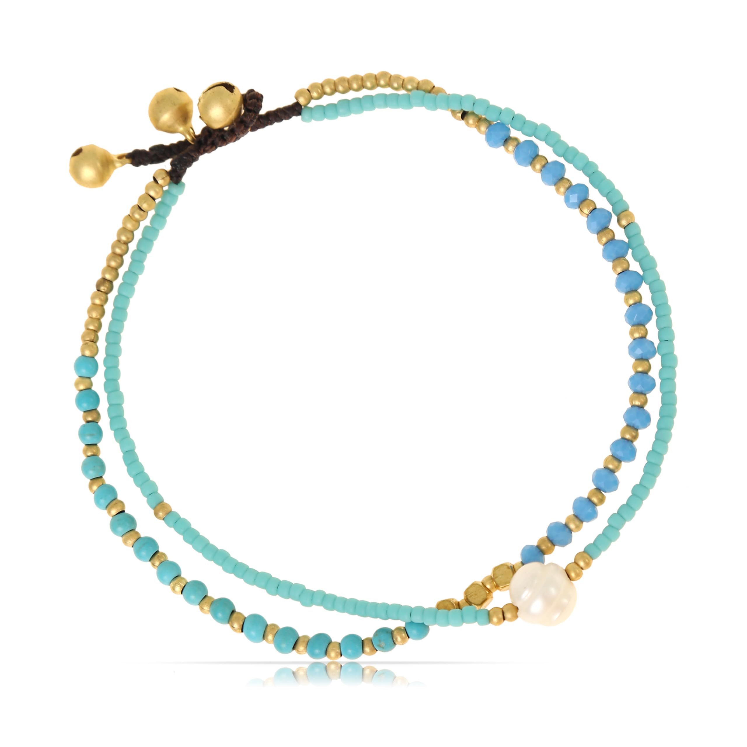 Made by Nami Fußketten Set Surfer Fußkettchen mit Perlen Damen & Mädchen Boho Fußkette Türkis, Hippie Fußkettchen Festival Schmuck