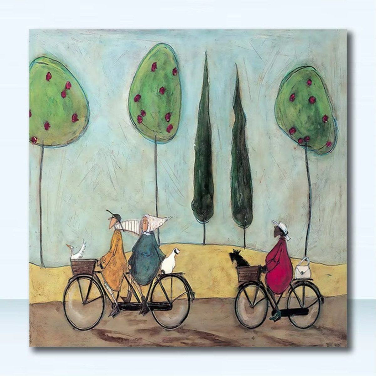 TPFLiving Kunstdruck (OHNE RAHMEN) Poster - Leinwand - Wandbild, Nordische Retro-Landschaft Leuchtturm Wandkunst Hund Haustier Leinwand (Leinwandbild XXL), Farben: Gelb, Blau, Grün, Weiß, Schwarz, Braun -Größe: 20x20cm