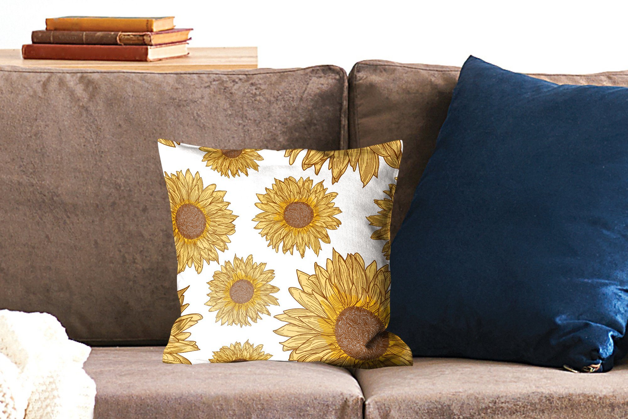 von MuchoWow Wohzimmer, Deko, Schlafzimmer, mit Sofakissen Zierkissen Muster für Sonnenblumen, Dekokissen Illustriertes Füllung
