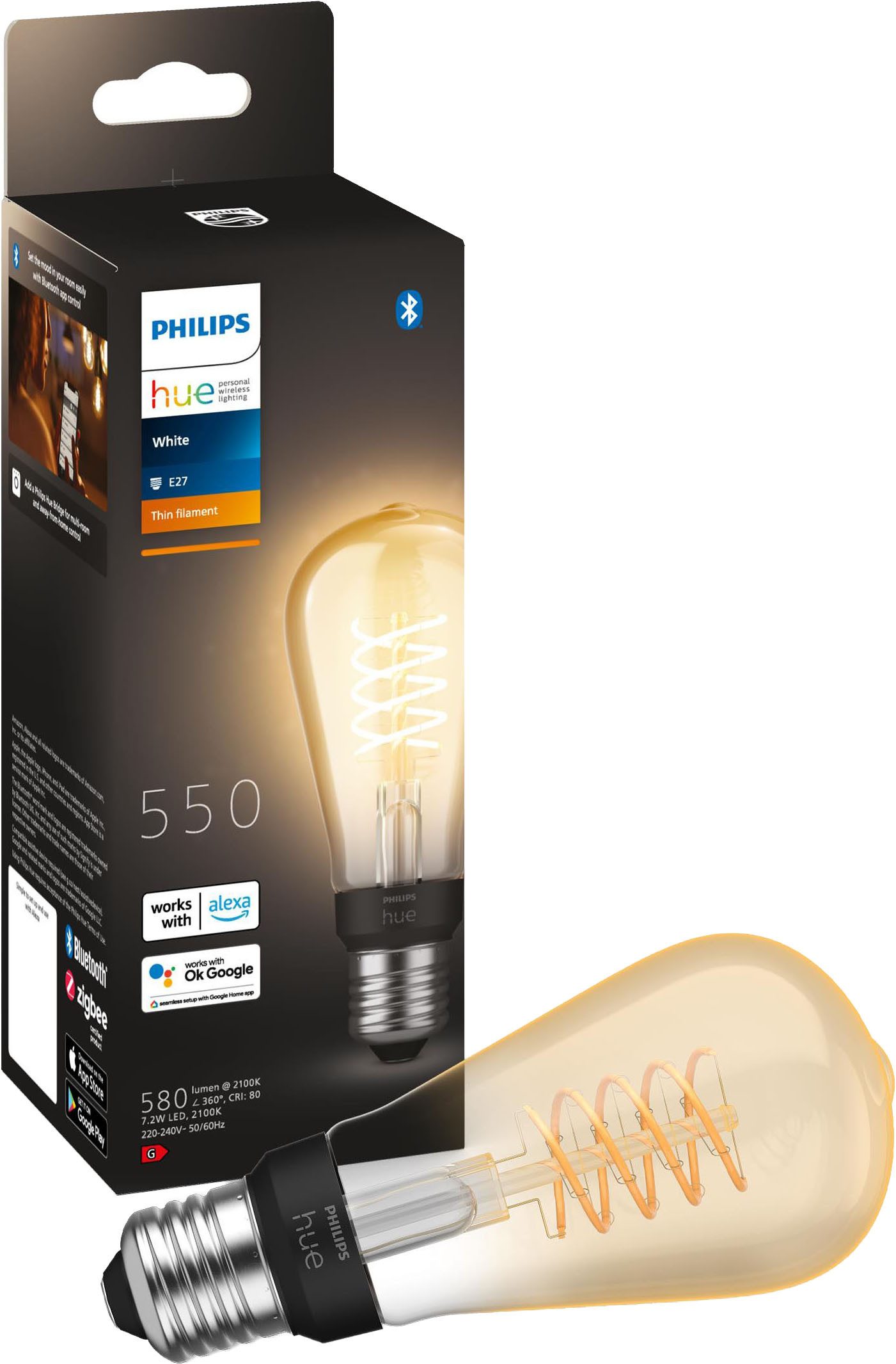 Philips Hue LED-Filament White Edison ST64, 580 lm, E27, 1 St., Warmweiß
