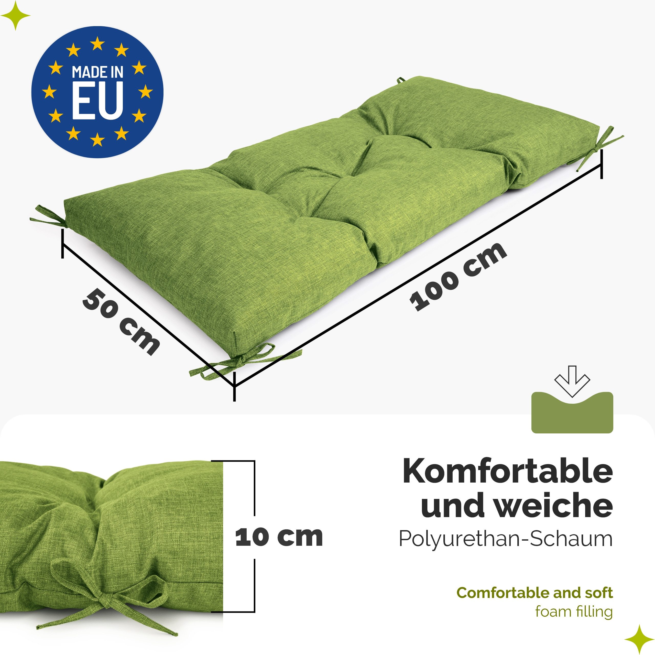 Garronda Bankauflage 100-180 cm, ca. 10 cm dick, Sitzkissen Outdoor GD-0219, (1 St), Hypoallergen, UV-beständig, Wasserbeständig – Bild 2 von 5