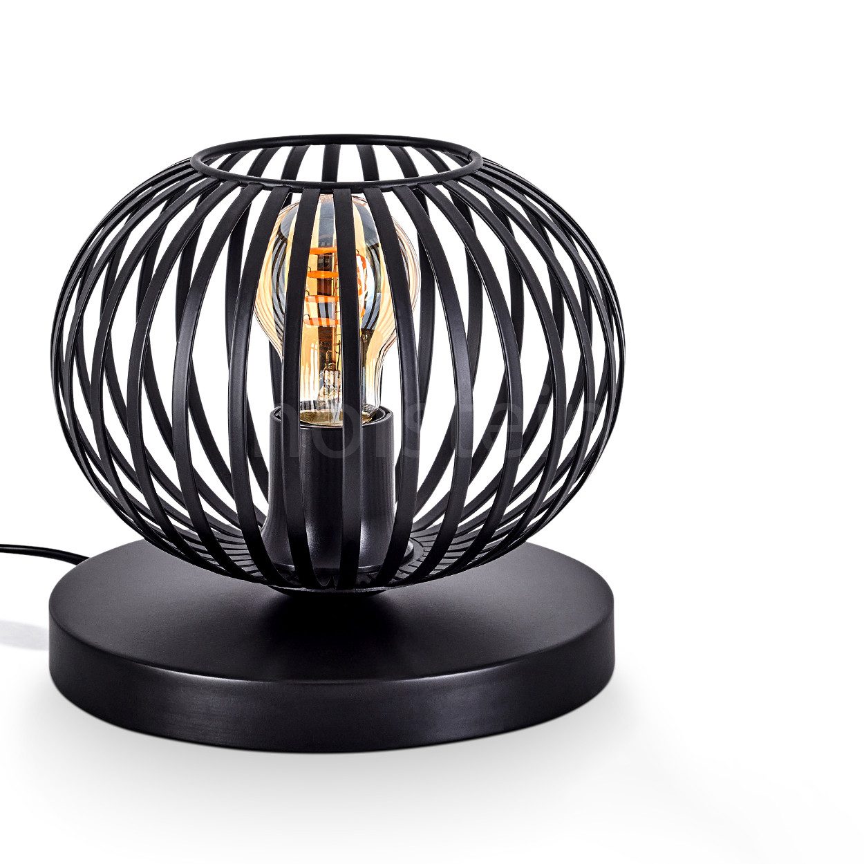 hofstein Tischleuchte Tischlampe aus Metall in Schwarz, ohne Leuchtmittel, Retro Gittschirm Leuchte (20cm), Schalter, 1 x E27, ohne Leuchtmittel