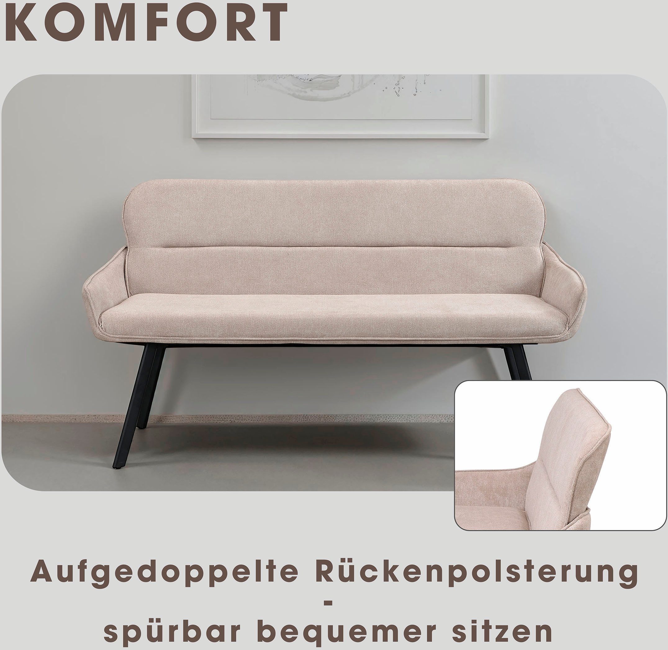 byLIVING Sitzbank Rico (1-St), gemütliche Esszimmerbank in 140 oder 160cm, hochwertiger Stoffbezug