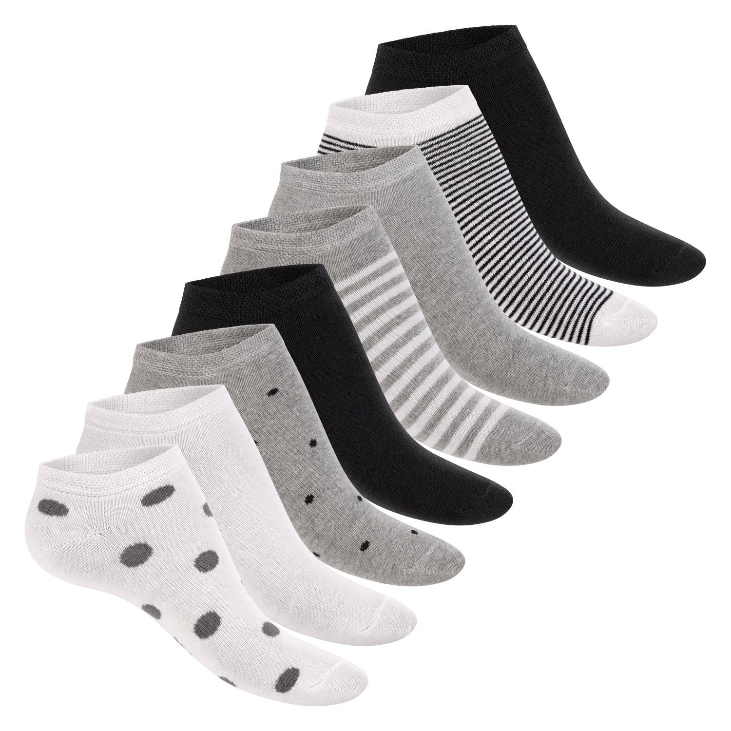 Paar Sneakersocken Kurze Sneaker Muster Socken Footstar mit Weiss-Schwarz süße 8 (8 Damen Paar) / Söckchen