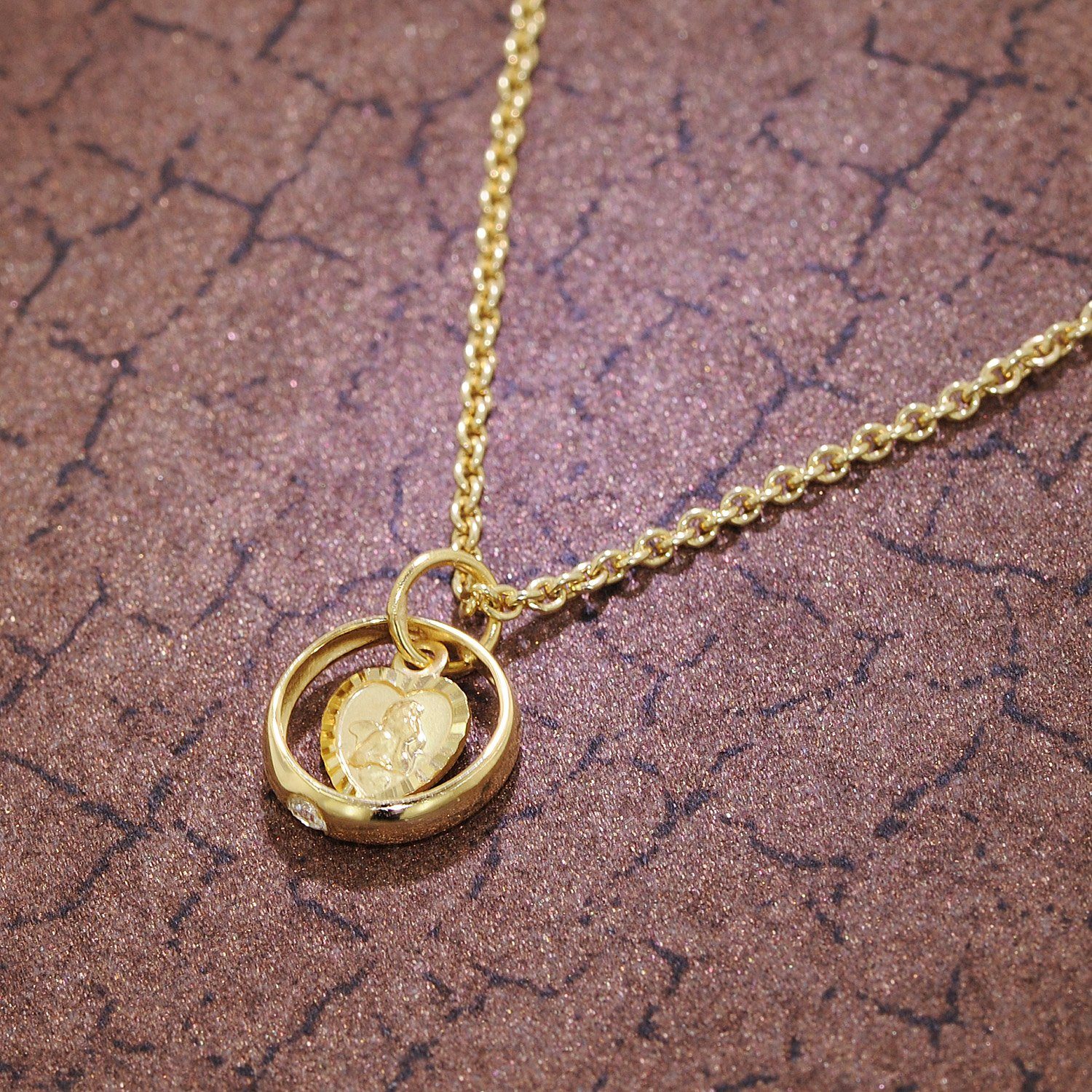 trendor Kette mit Anhänger Taufring mit Engelherz Gold 333 an goldplattierter Silberkette