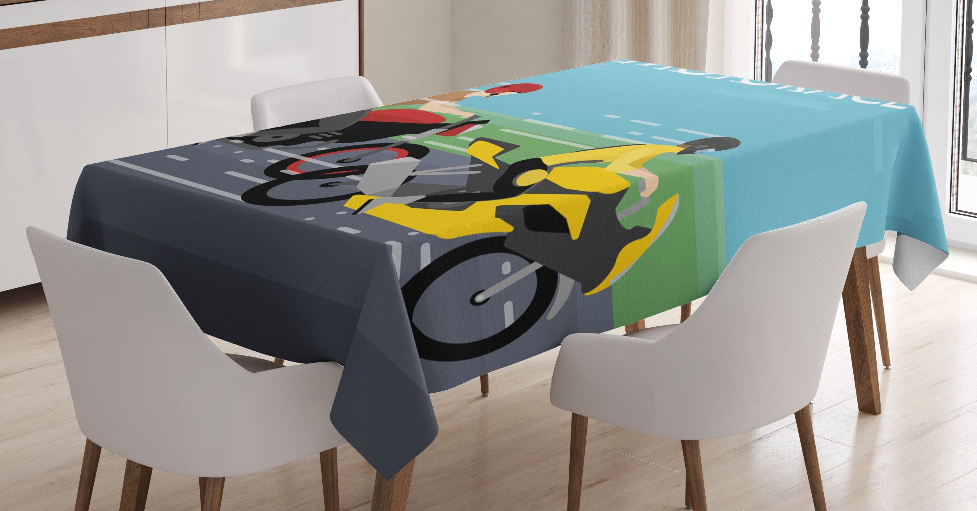 Abakuhaus Tischdecke Farbfest Waschbar Für den Außen Bereich geeignet Klare Farben, Motorrad 2 Bikers Racing