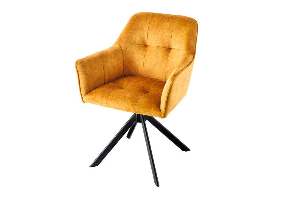 riess-ambiente Esszimmerstuhl LOFT senfgelb/schwarz – Samt, drehbar, Metall-Füße, mit Armlehne (Einzelartikel, 1 St), mit 180° Drehfunktion und Autoreturn – ideal für Dein Esszimmer