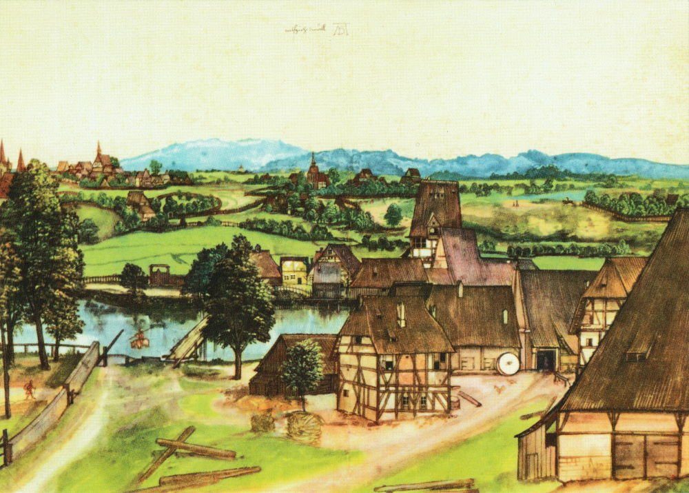 Postkarte Kunstkarte Albrecht Dürer "Drahtziehermühle"
