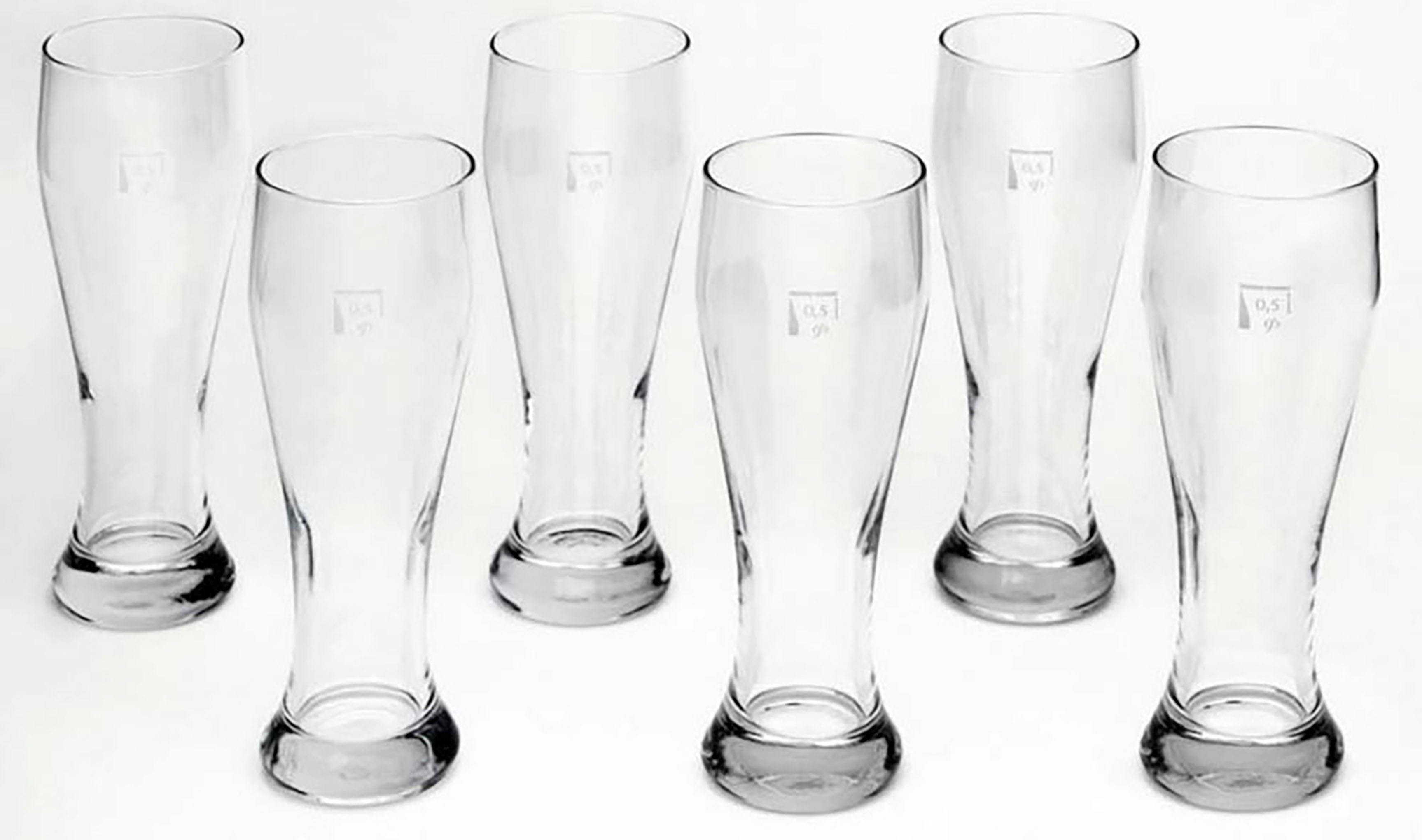 van Well Bierglas Weizenbierglas, Glas, 0,5 L, geeicht, spülmaschinenfest, Gastronomiequalität, 6-tlg.