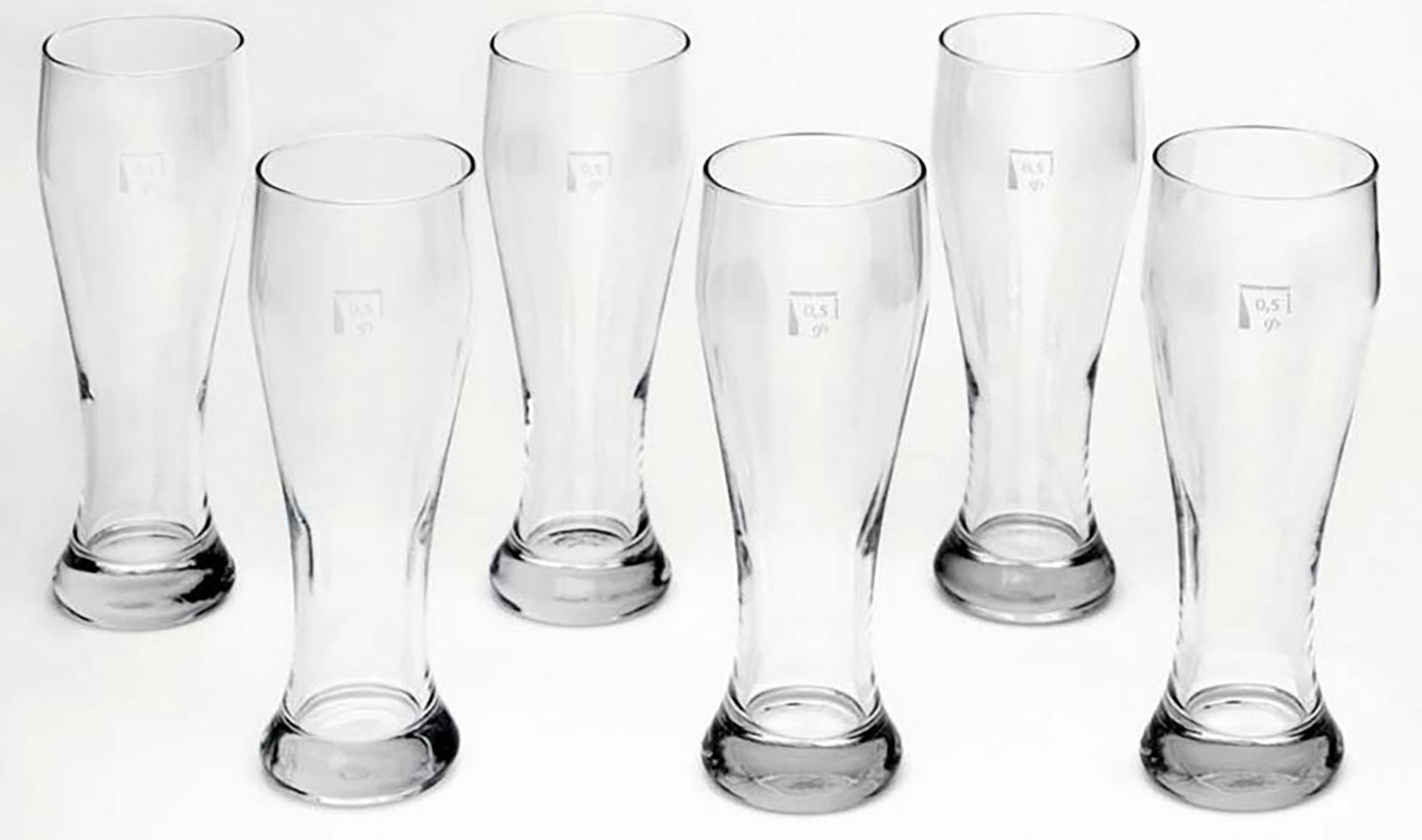 van Well Bierglas Weizenbierglas, 6-tlg., Glas, 0,5 L, geeicht, spülmaschinenfest, Gastronomiequalität, 6-tlg.