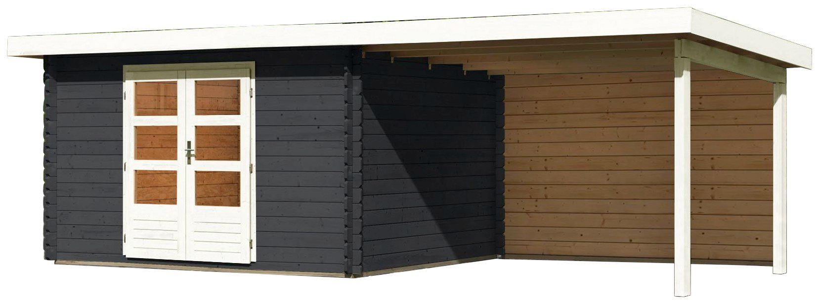 KONIFERA Gartenhaus Schloßsee 7, BxT: 774x333 cm, (Set), mit Anbaudach,  Rückwand und Fußboden im Haus