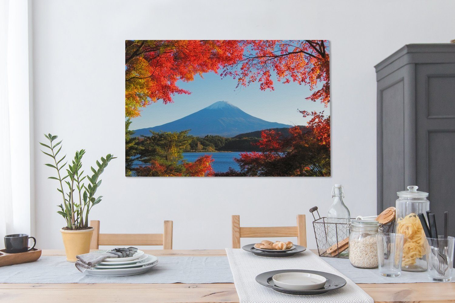 OneMillionCanvasses® Leinwandbild Japanische Ahorne für alle Wohnbereiche, (1 XXL, 120x80 Gemälde, Fidschi, St), großes, cm Berg Wandbild den für