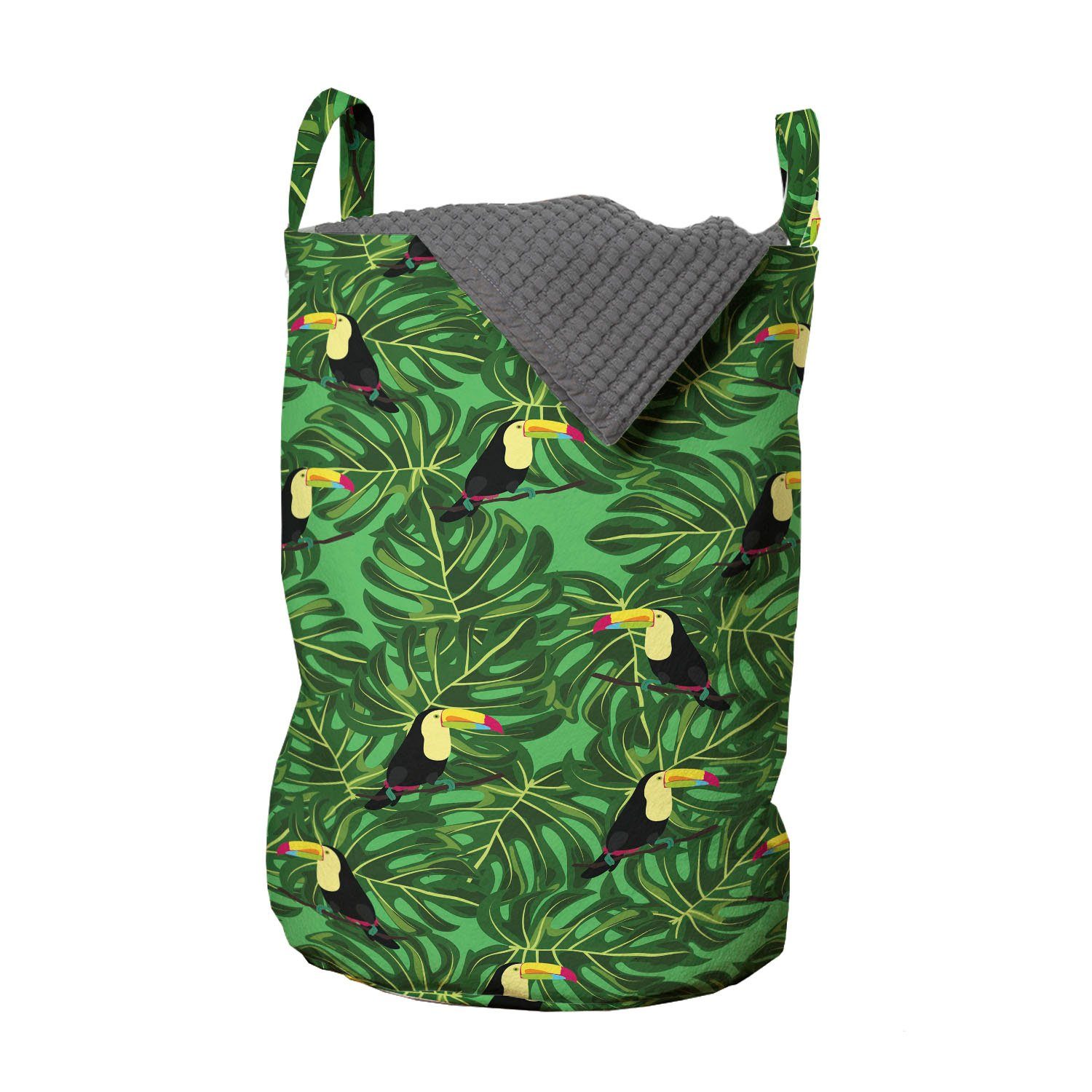 Abakuhaus Wäschesäckchen Wäschekorb mit Griffen Tropisch für Waschsalons, Toucan Blätter Kordelzugverschluss auf Vögel