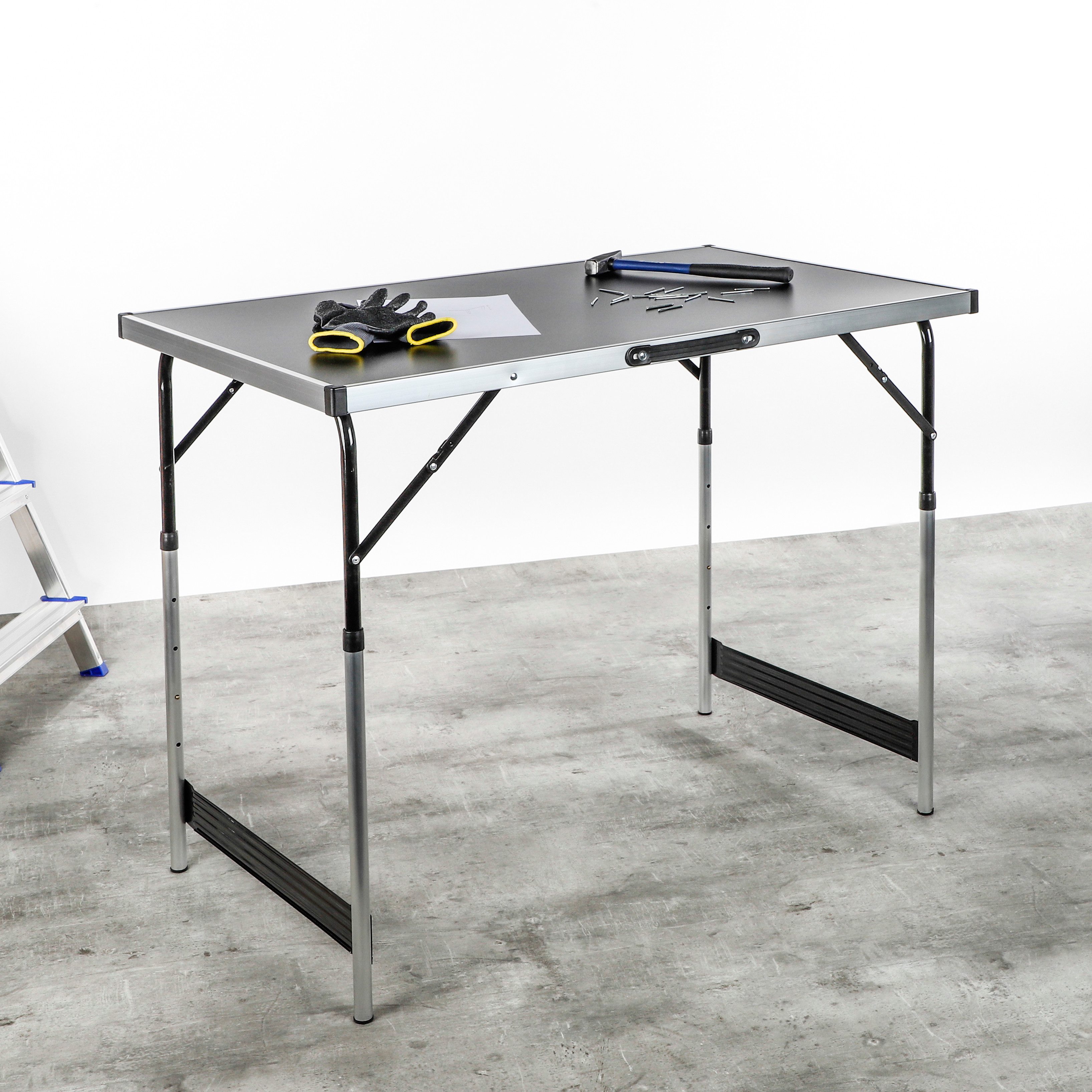 Haushalt International Klapptisch Campingtisch Arbeitstisch 100x60x90cm (Stück, 1-St., Packung), Höhenverstellbar, MDF, Aluminium Rahmen, Schwarz / Silber