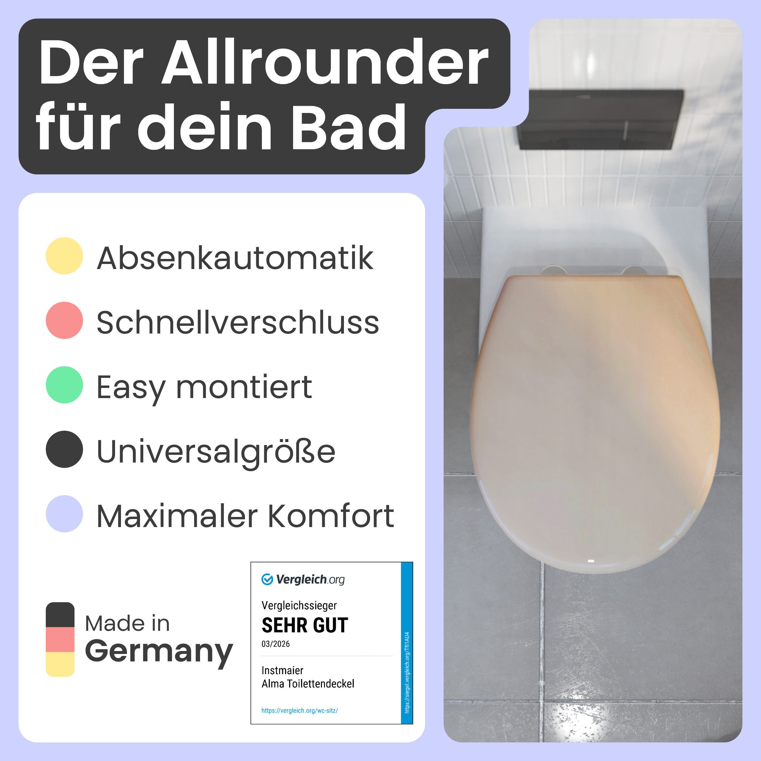 instmaier WC-Sitz Alma, Made in Germany, bakterienabweisendes Duroplast, bis 250kg