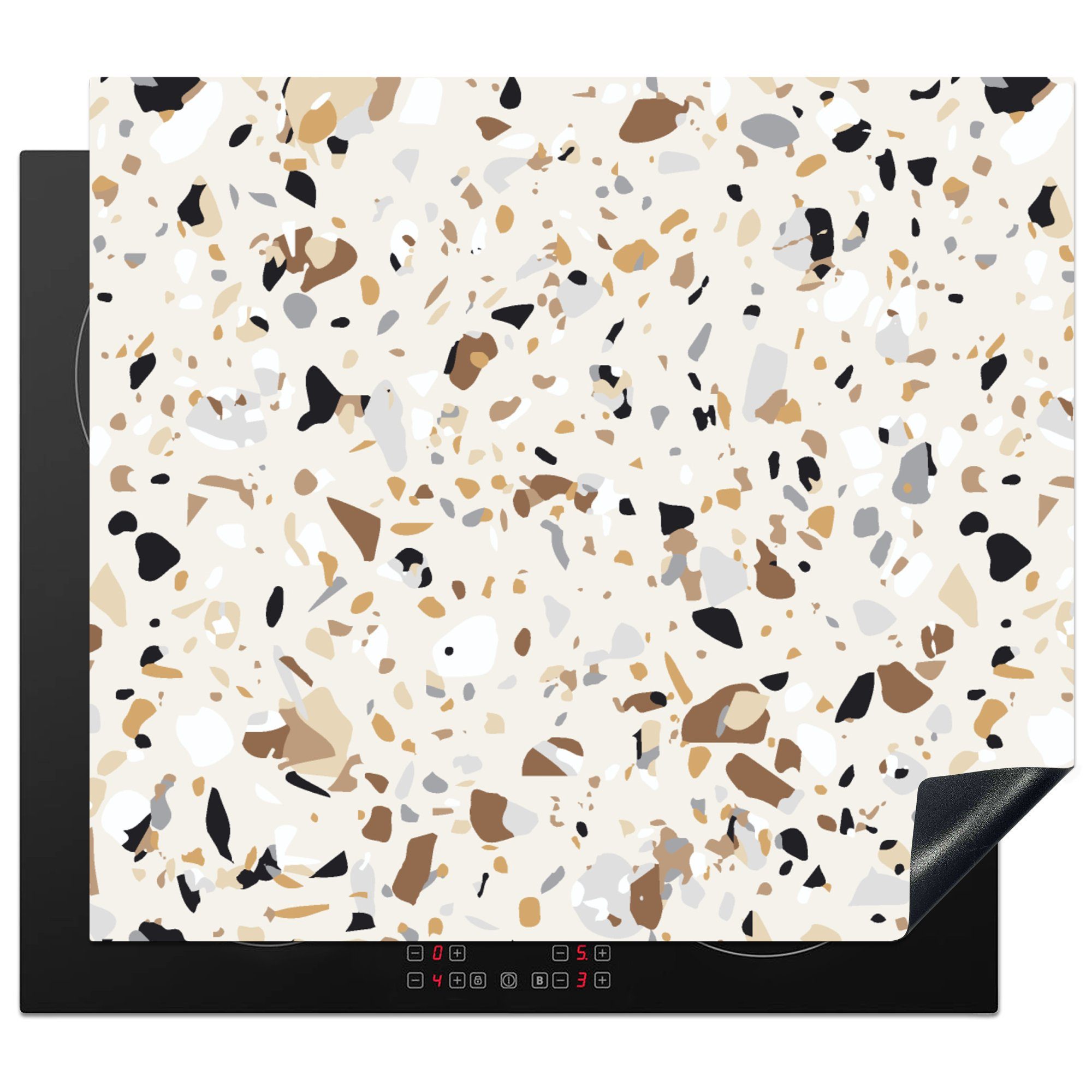 Herdblende-/Abdeckplatte - Vinyl, MuchoWow (1 Muster cm, 60x52 Mobile Gestaltung, nutzbar, tlg), Arbeitsfläche Terrazzo - Ceranfeldabdeckung