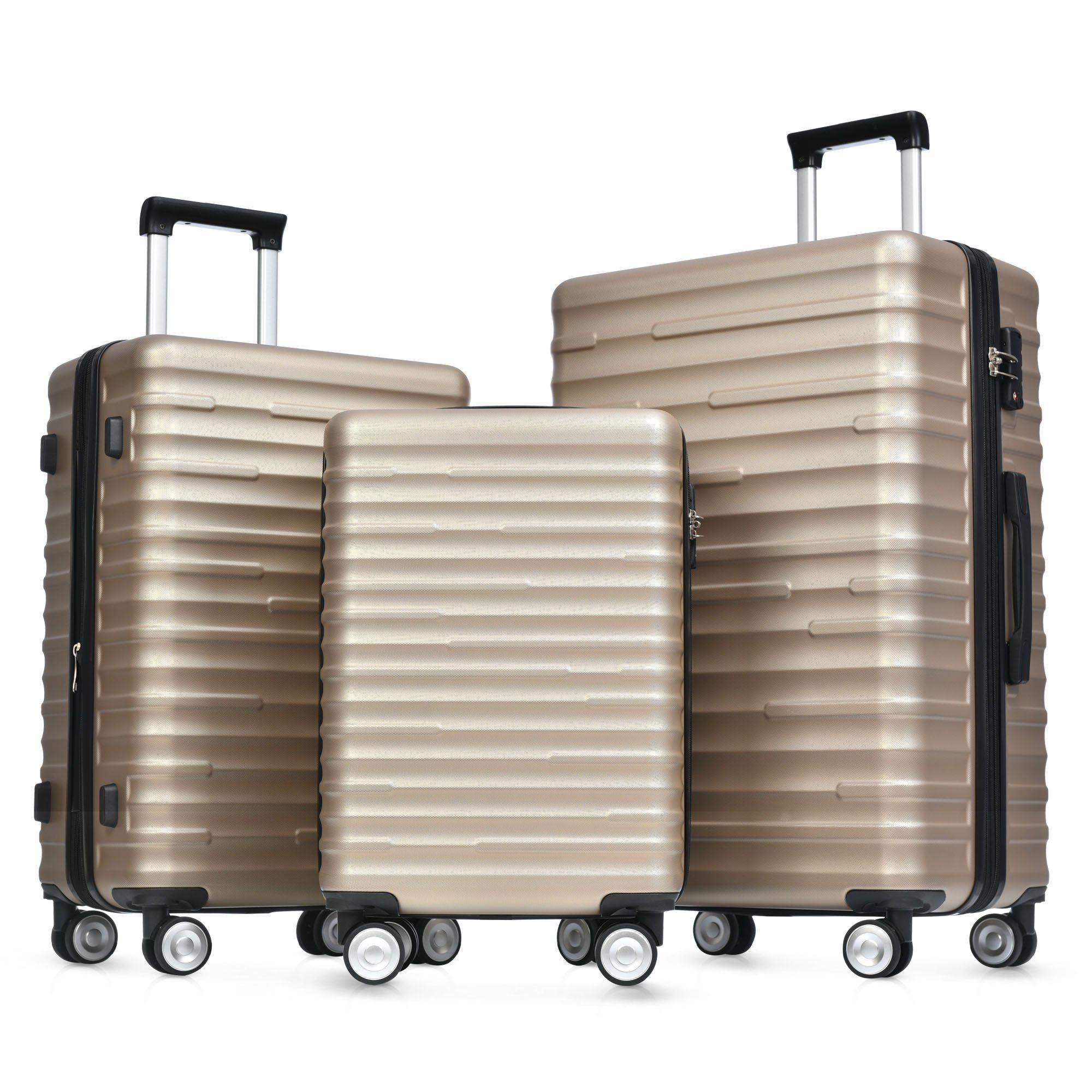 Teleskopgriff Rollen tlg), - Trolleyset Ulife TSA-Schloss, Rollen 3 Rollen, 360° (Set, 4 Kofferset 4 Golden