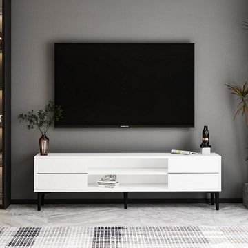 moebel17 TV-Regal TV Lowboard Aragon Weiß Schwarz, modernes TV Lowboard in Weiß Schwarz mit 2 Türen