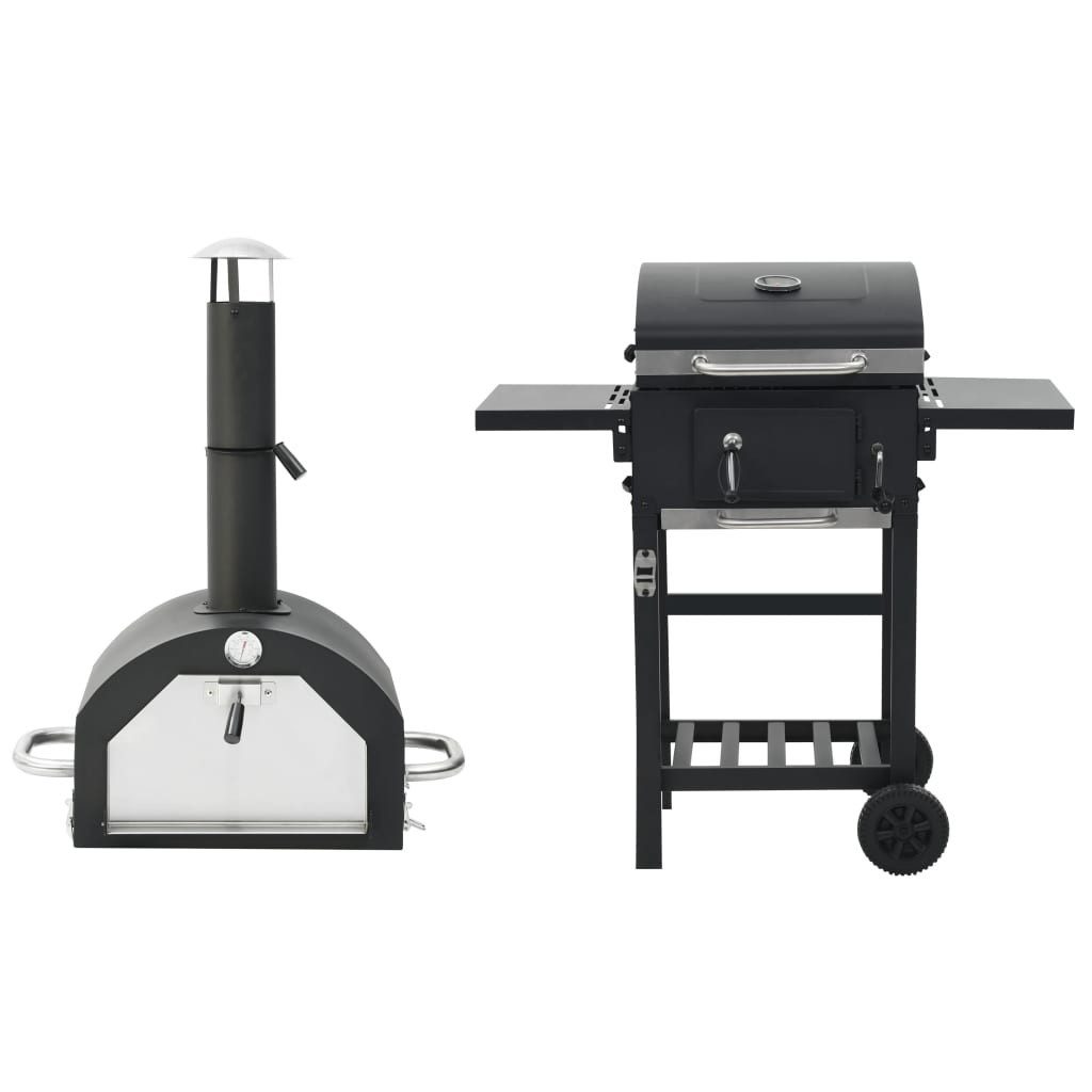 vidaXL Holzkohlegrill 3-in-1 Outdoor-Pizzaofen Grill Schwarz