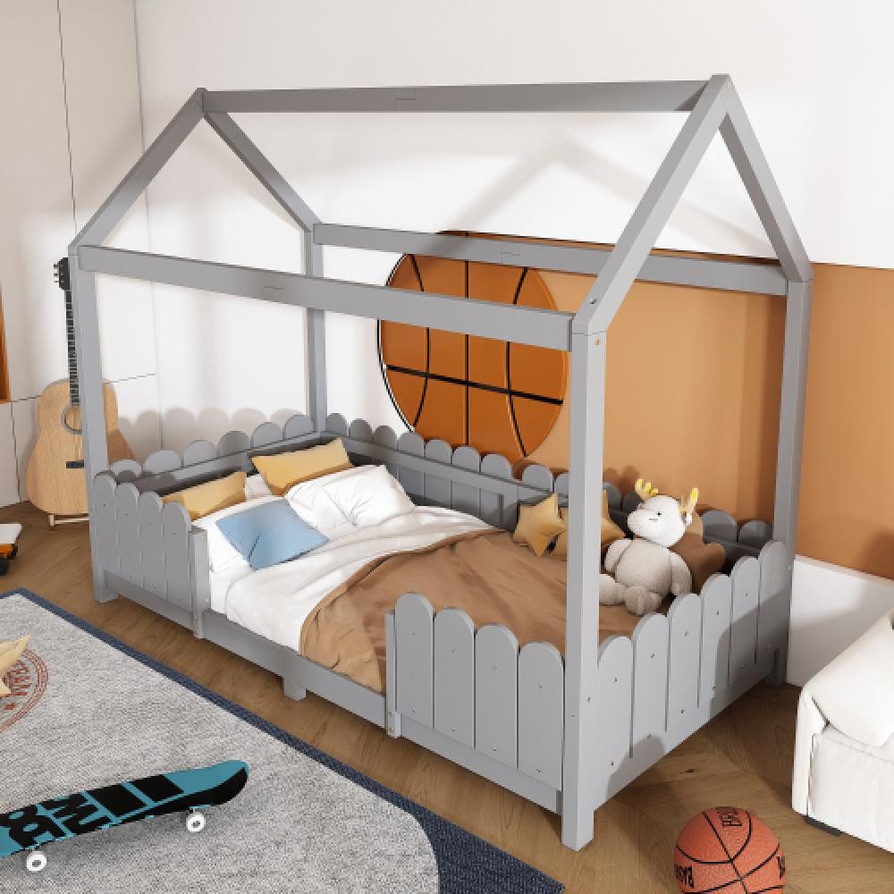 Aiorber Hausbett Aiorber-Kinder Hausbett grau Kiefernholz mit Rausfallschutz
