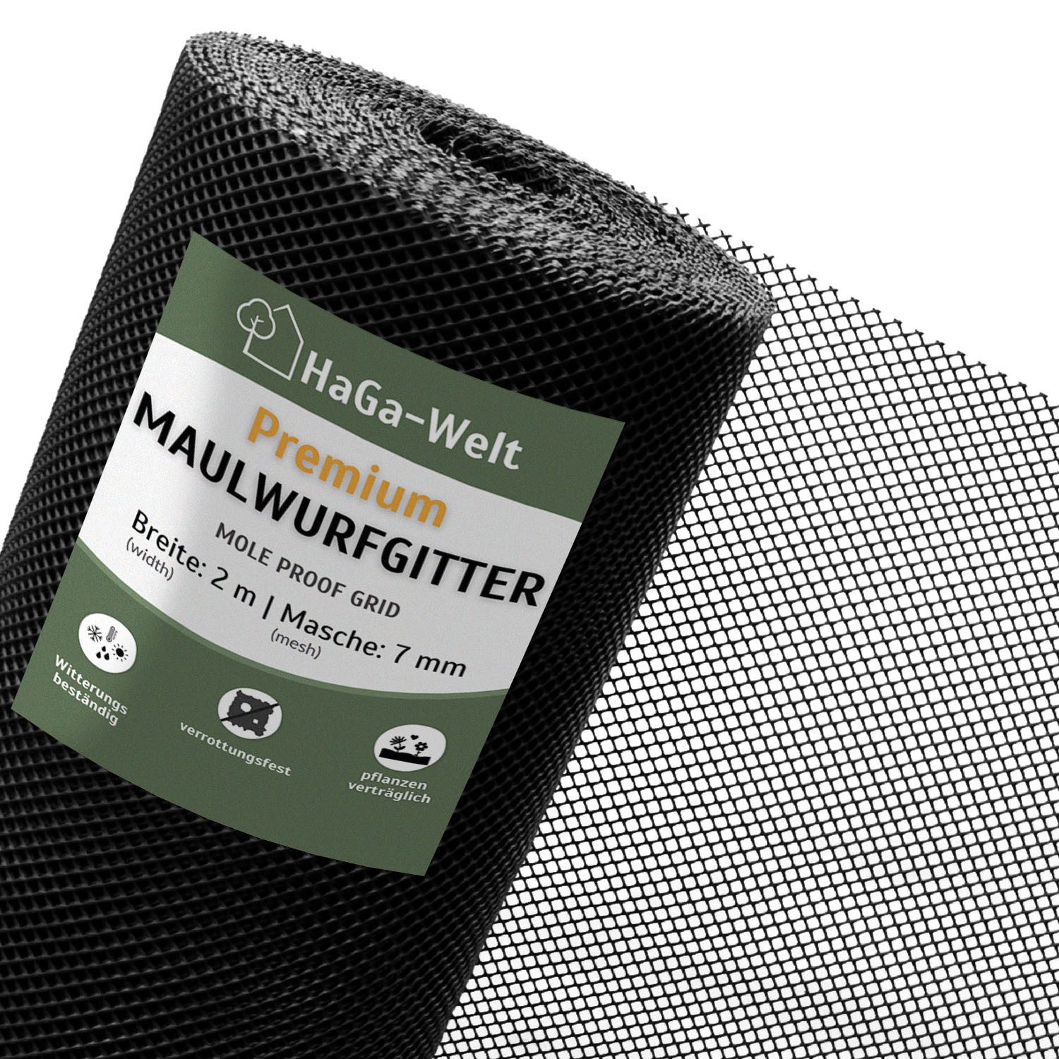 HaGa Maulwurfgitter HaGa Premium Maulwurfsperre 2 m Br. 7 mm Masche tierfreundliche, Maulwurfschutzgitter, UV-beständig, Maulwurfbekämpfung, Rasenschutz