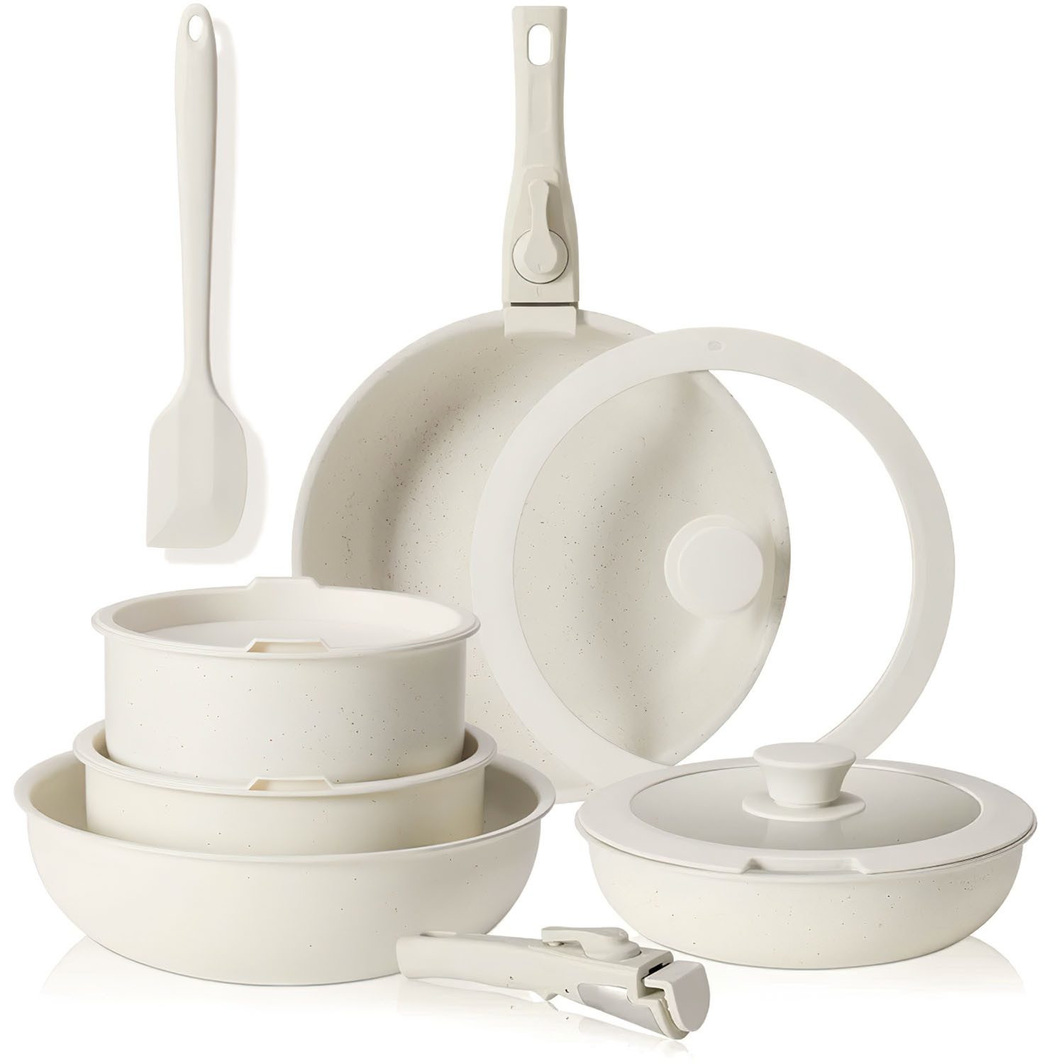SURFOU Topf-Set 12-teiliges Topfset Abnehmbarer Griff Pots & Pans Sets, Pfanne 7inch Topf 8/10inch Cookware Wohnmobil Kochgeschirr für Camping